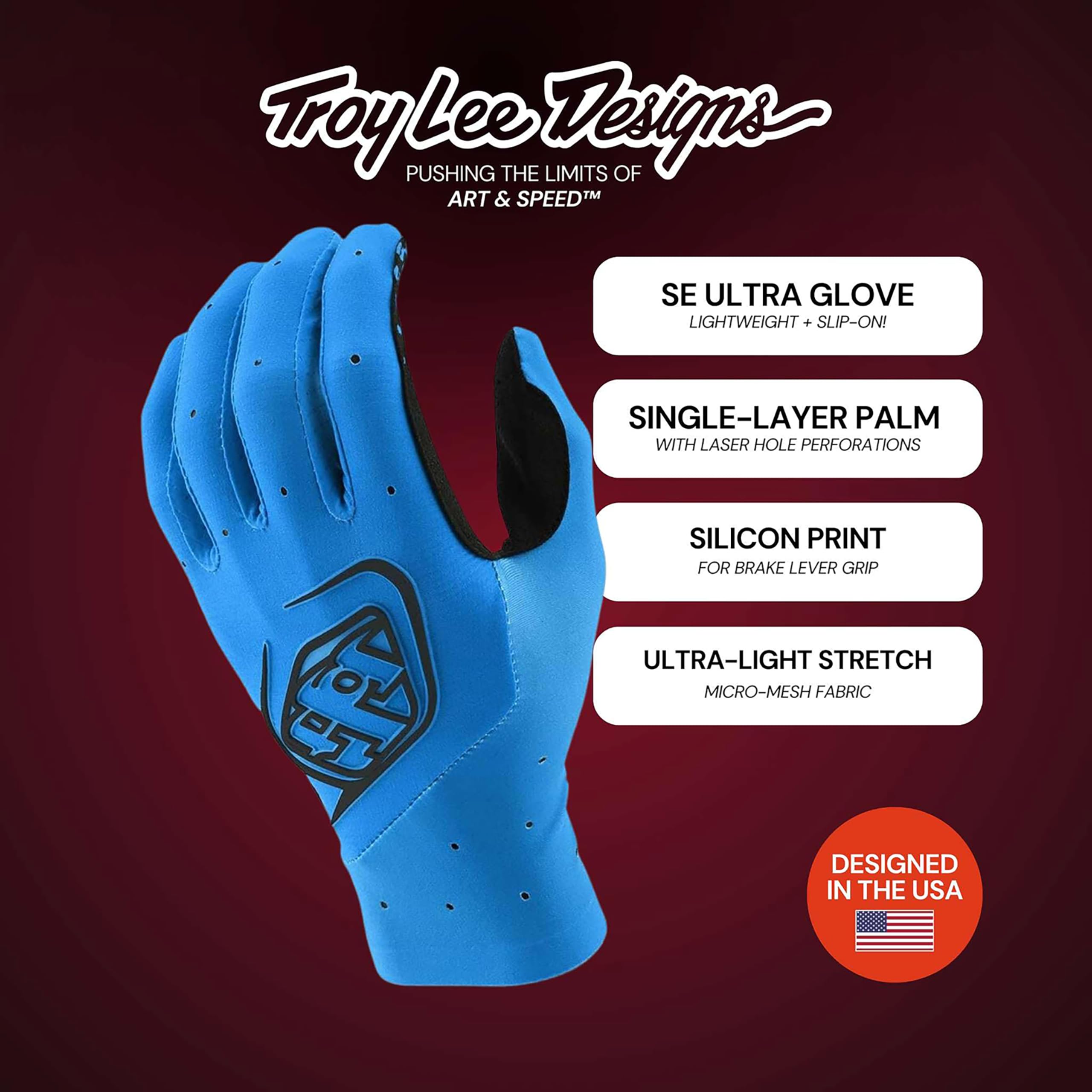 Troy Lee Designs Motocross Motorcycle Dirt Bike Racing Mountain Bicycle Riding Gloves, SE Ultra Glove (Black, X-Large)