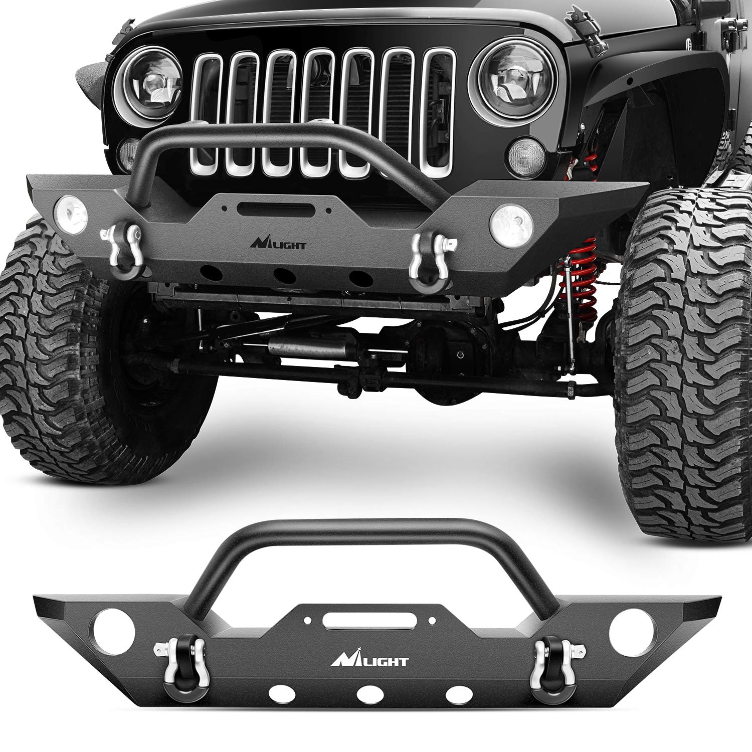 Nilight Front Bumper Compatible For 2007 2008 2009 2010 2011 2012 2013 2014 2015 2016 2017 2018 Jeep Wrangler Jk/Jku Rock Crawle