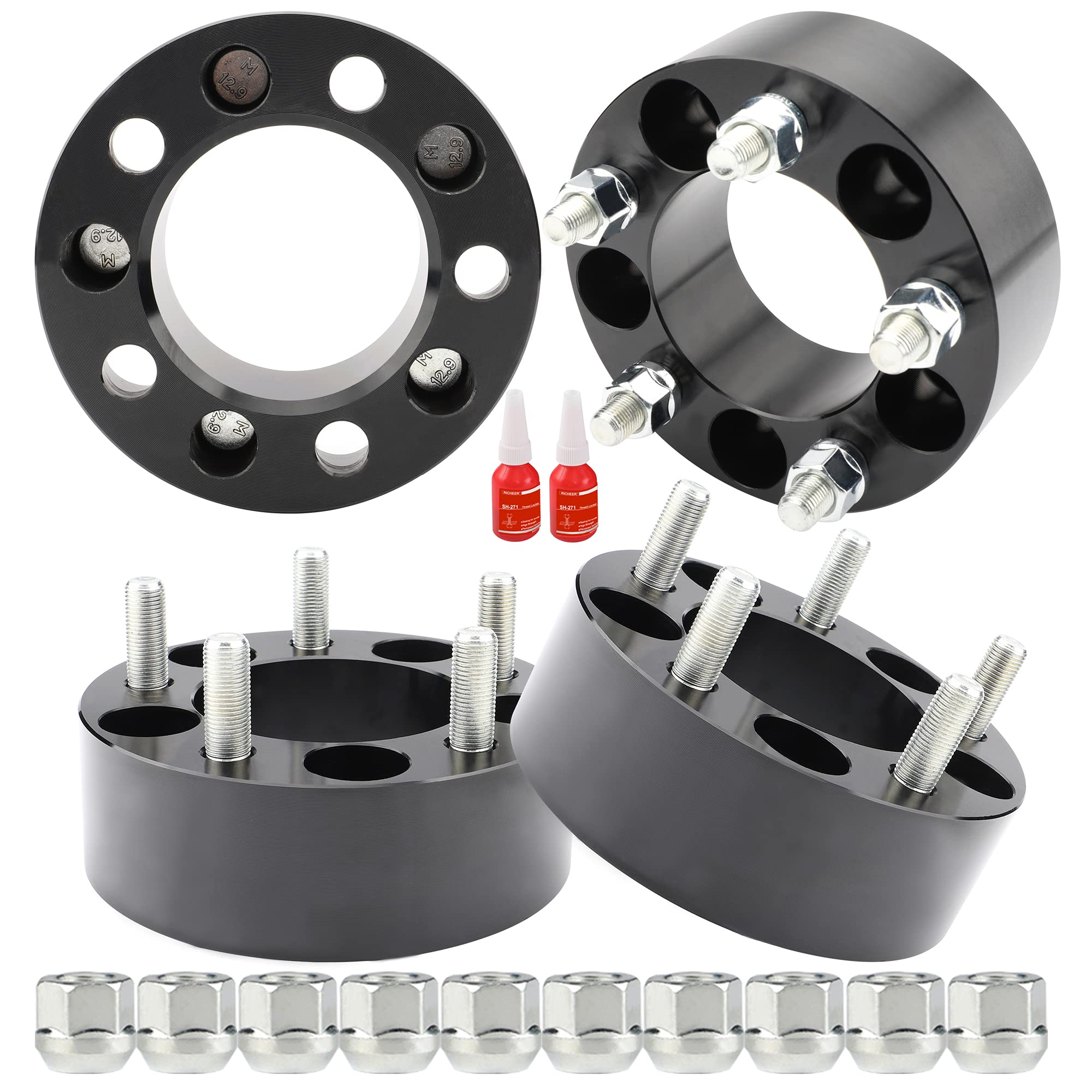 Richeer 5X4.5 Wheel Spacers Compatible With Tj Xj Yj Kj Kk Zj, 4Pcs 2 Inch 5X114.3Mm Wheel Spacer With 1/2-20 Studs & 82.5 Mm Center Bore 5 Lug Wheel Spacers For Explorer Ranger Mustang