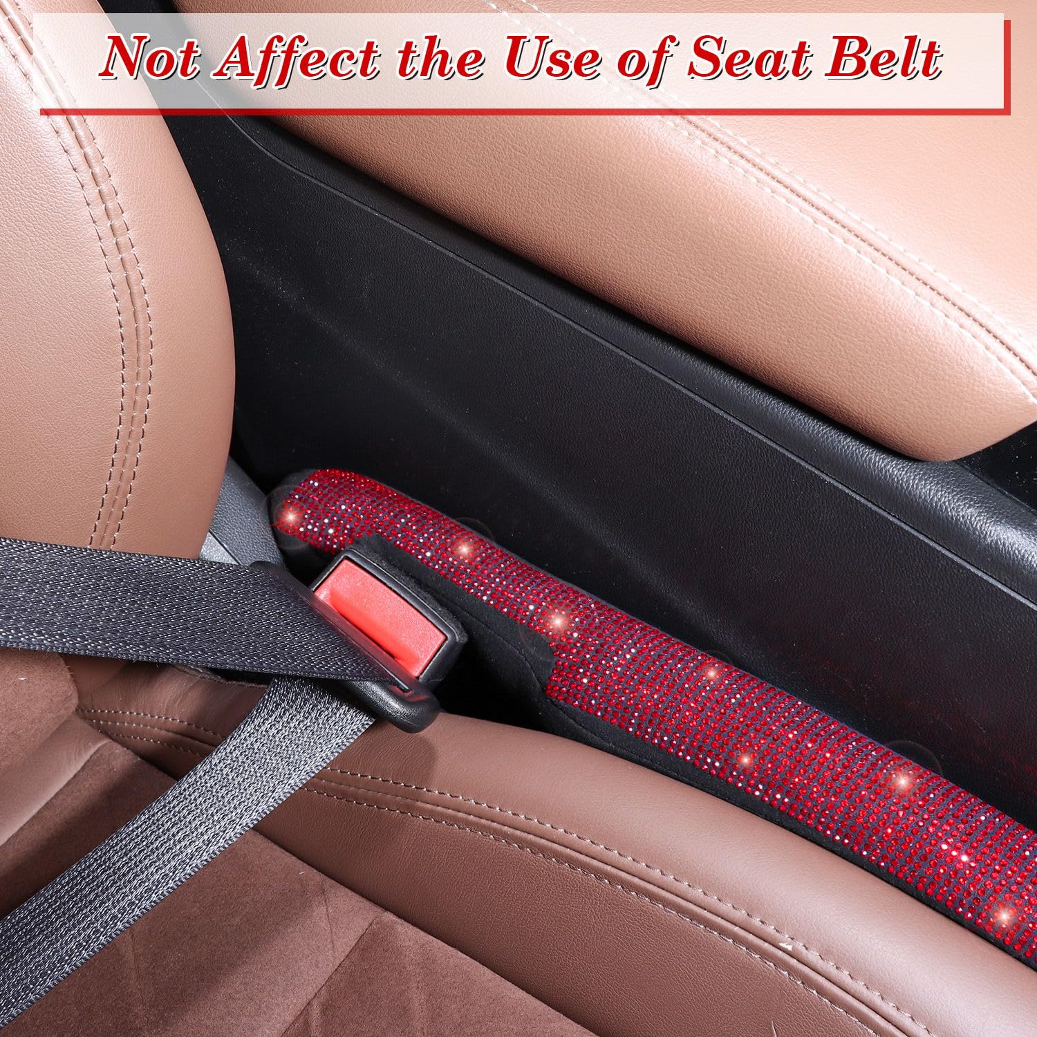 Tobequeen Car Seat Gap Filler Red Bling Car Accessories For Women Universal Fit For Car Truck Suv, 2 Pack Handmade Crystal Rhine