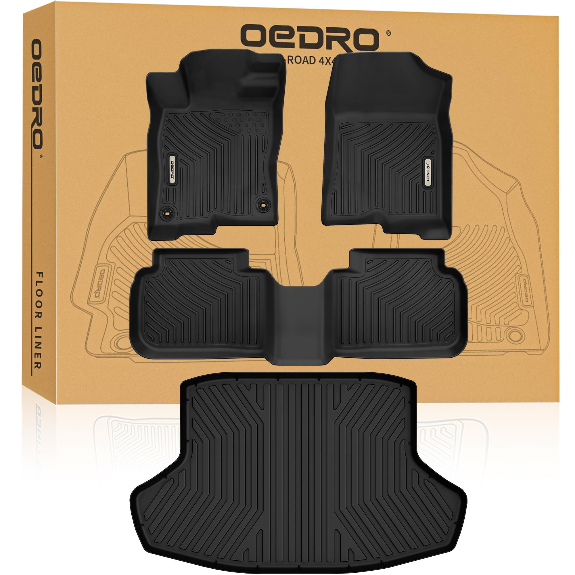 Oedro Floor Mats Fit For Honda Civic Sedan 2022-2025, Custom Fit Black All Weather Front & Rear Row Trunk Liners Car Floor Mats