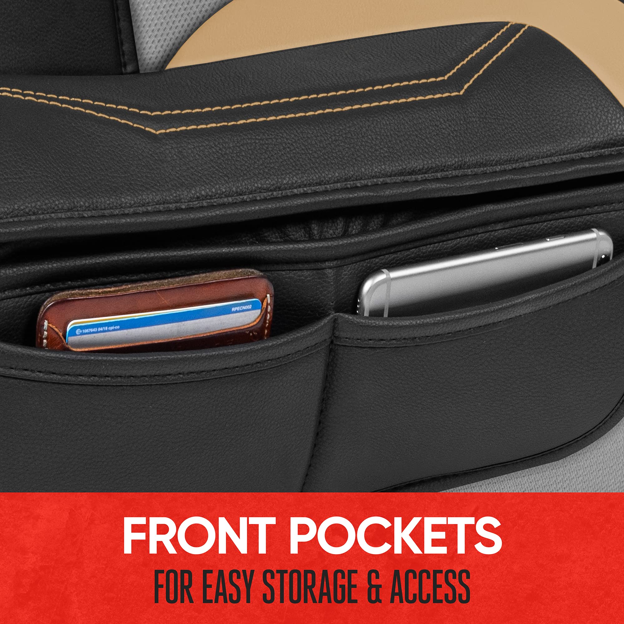 Motor Trend Luxefit Beige Seat Cover For Cars Trucks Van Suv (1 Piece), Premium Faux Leather Car Seat Cover, Easy To Install Aut