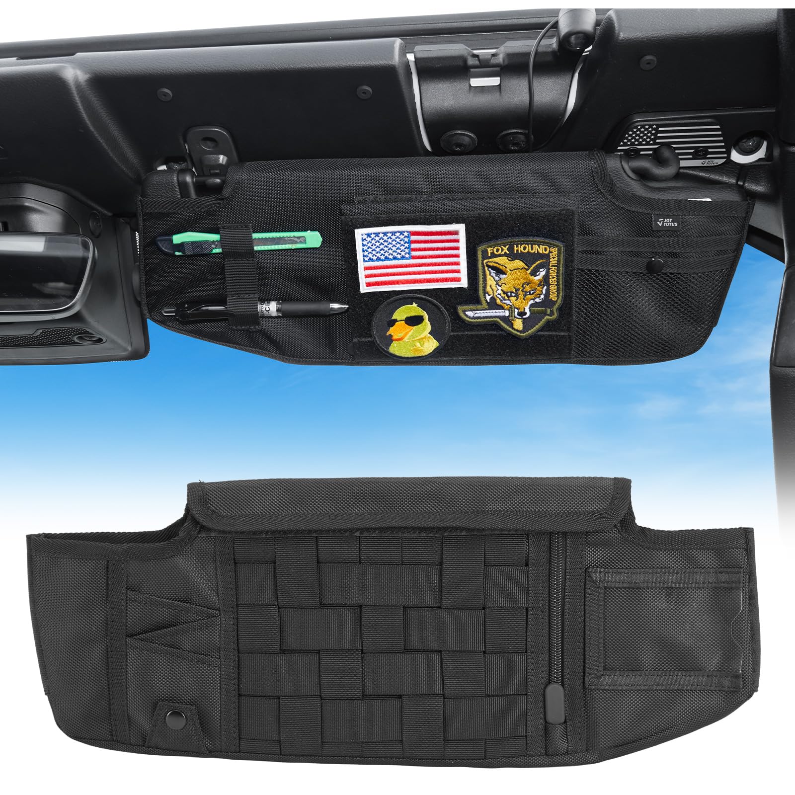 JOYTUTUS Sun Visor Organizer Compatible with 2018-2025 Wrangler JL & Gladiator JT Passengers Side, Front Tactical Visor Storage
