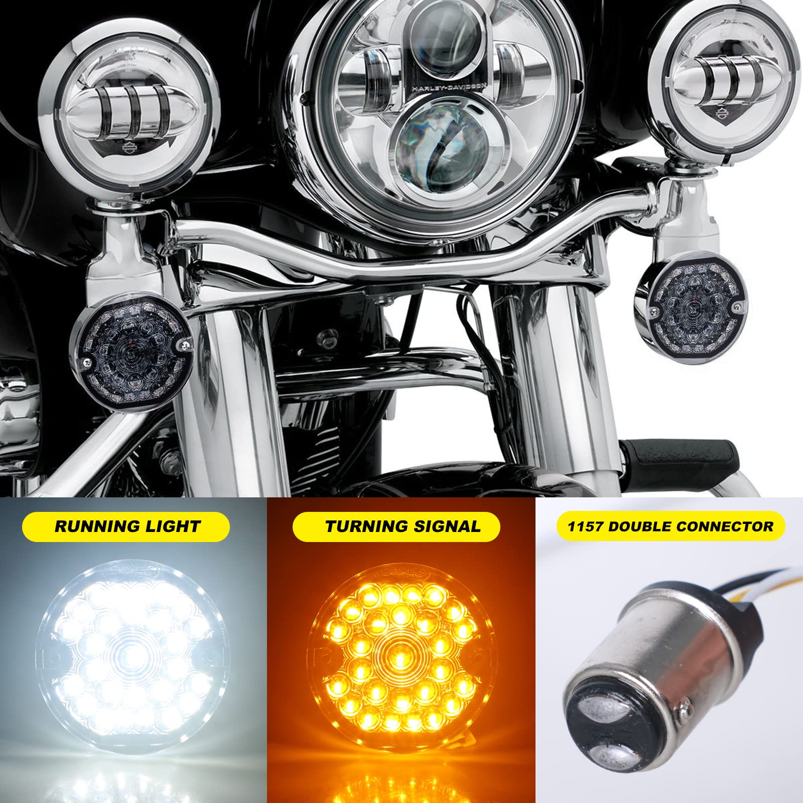 REALOVE 1157 Amber LED Turn Signal Lamp for Aley Motorcycle, 3-1/4 Inch, Polycarbonate, Black
