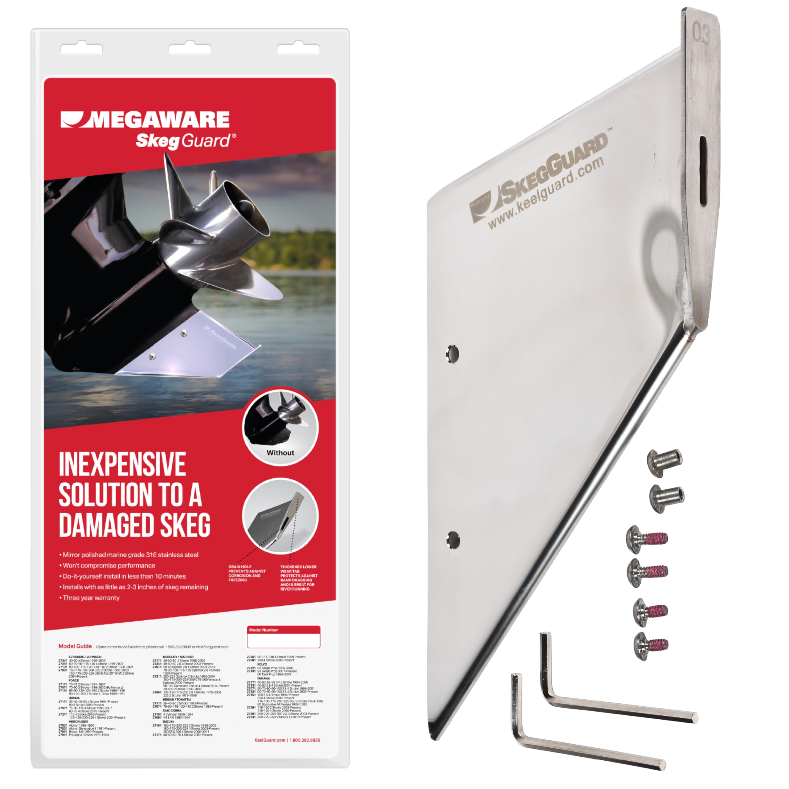 Megaware Keelguard Skegguard 27311 - Protects Against Ramp Dragging - Fits Mercury 200-225-250-275-300Hp Verado 5.44'' Torpedo 2