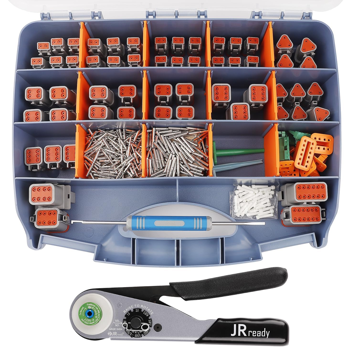 Jrready St6359 Deutsch Connector Kit, 2 3 4 6 8 12 Pin Dt Connectors, Size 16 Solid Contacts 16-20Awg, Deutsch Crimp Tool, Deuts