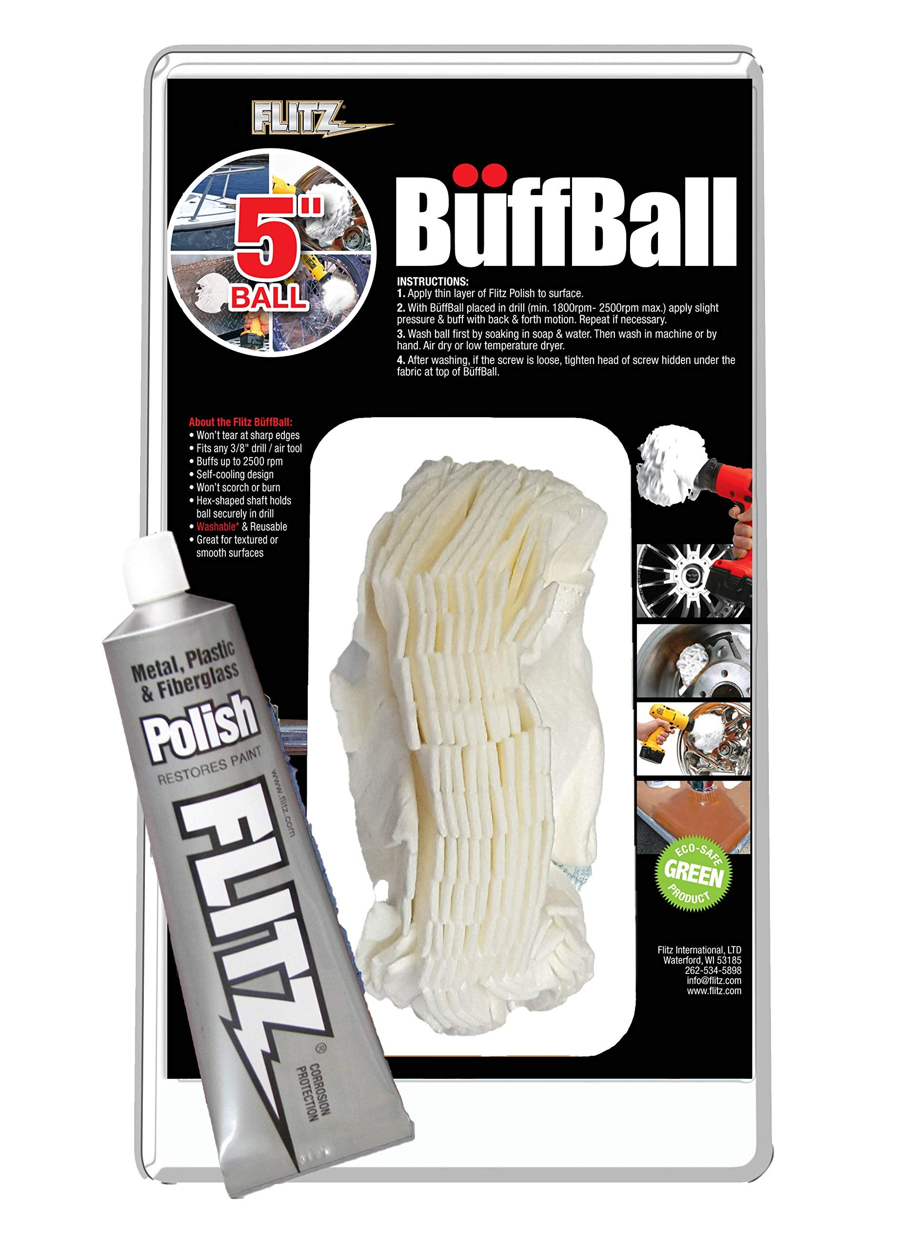 Flitz PB 101-50 Buff Ball Car Buffer Drill Attachment with Self-Cooling Design That Never Scorches or Burns + No Exposed Hardwar