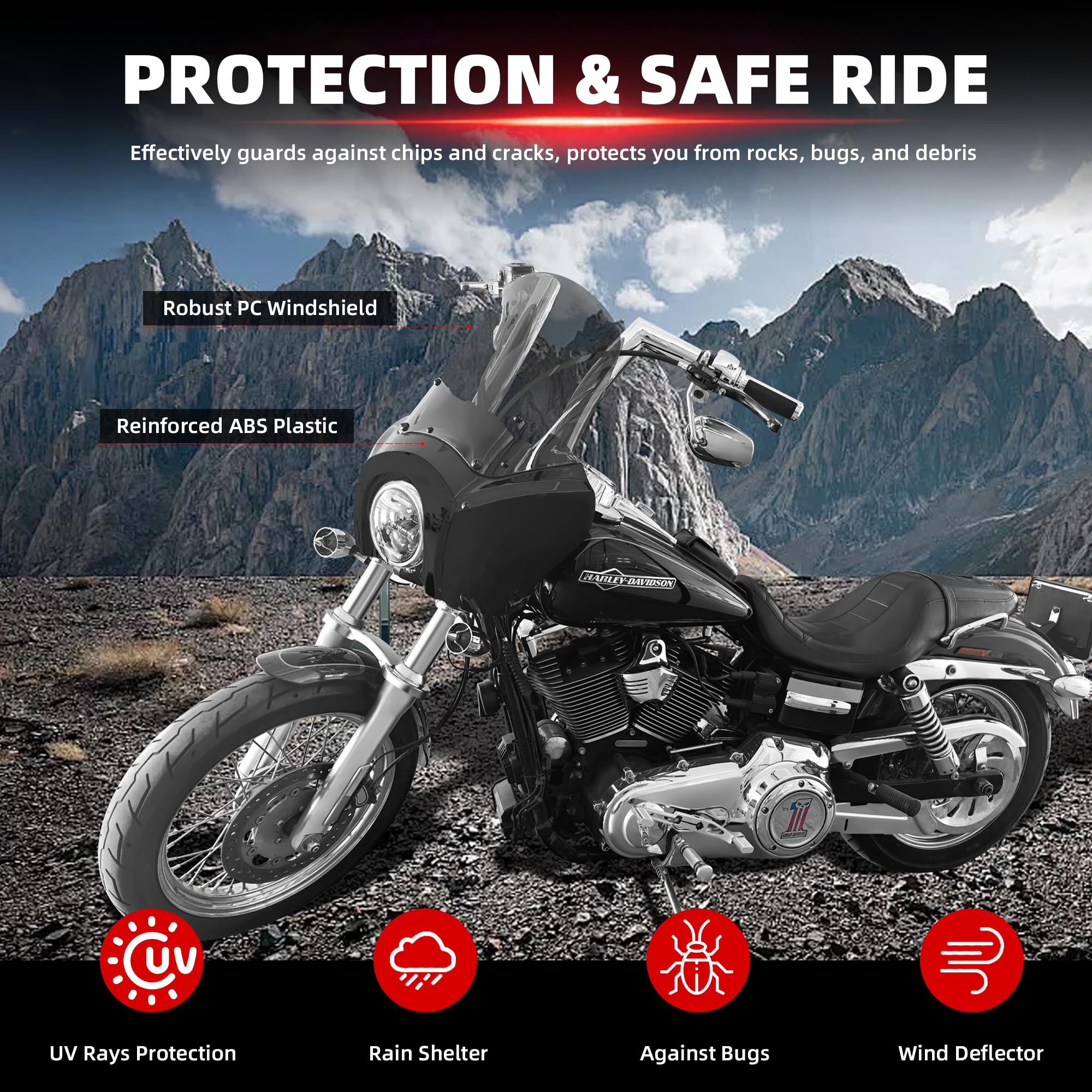 FATECIM Motorcycle Headlight Fairing Cover with 15'' Smoke Windshield Fits for Harley Dyna FXDXT T-Sport (Smoke Windshield)