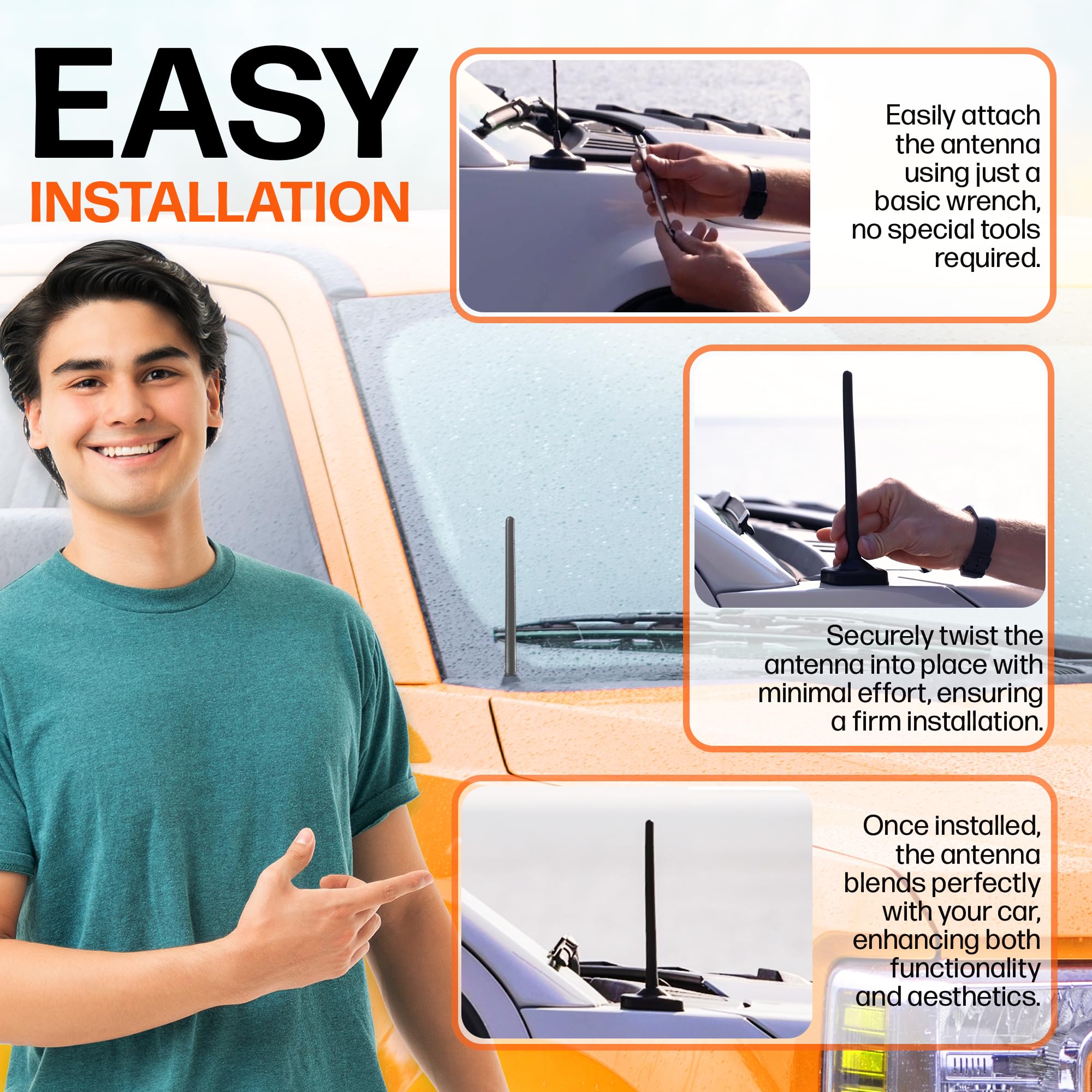 Antennamastsrus Short Antenna Replacement For Ford F-250 (2017-2025) Usa Stainless Steel Threading, Car Wash Proof, Enhanced Reception 6 3/4 Inch Rubber Truck Antenna With Internal Copper Coil