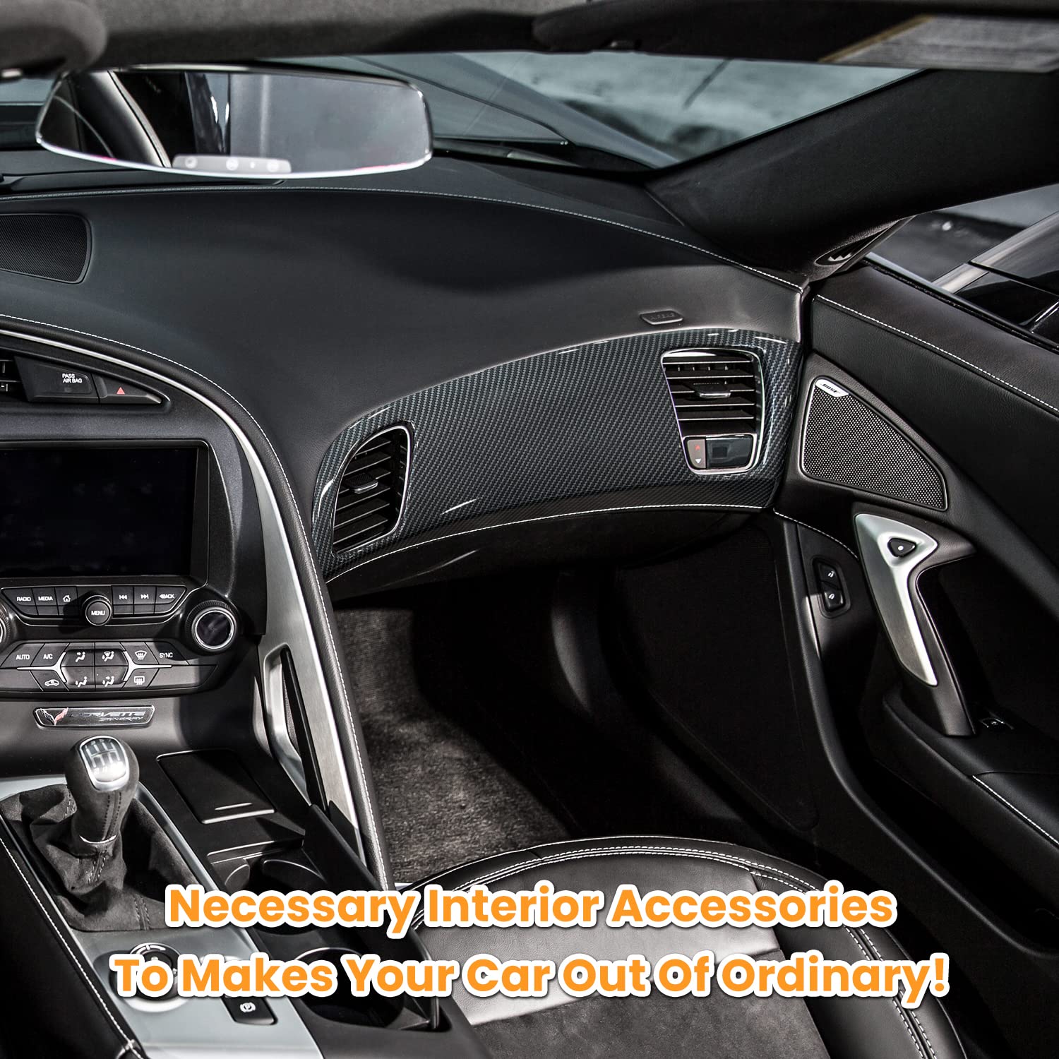 Carbon Fiber Look Dashboard Panel Cover Trim For Chevrolet Corvette C7 Z06 Z51 Zr1 Stingray Grand Sport 2014 2015 2016 2017 2018