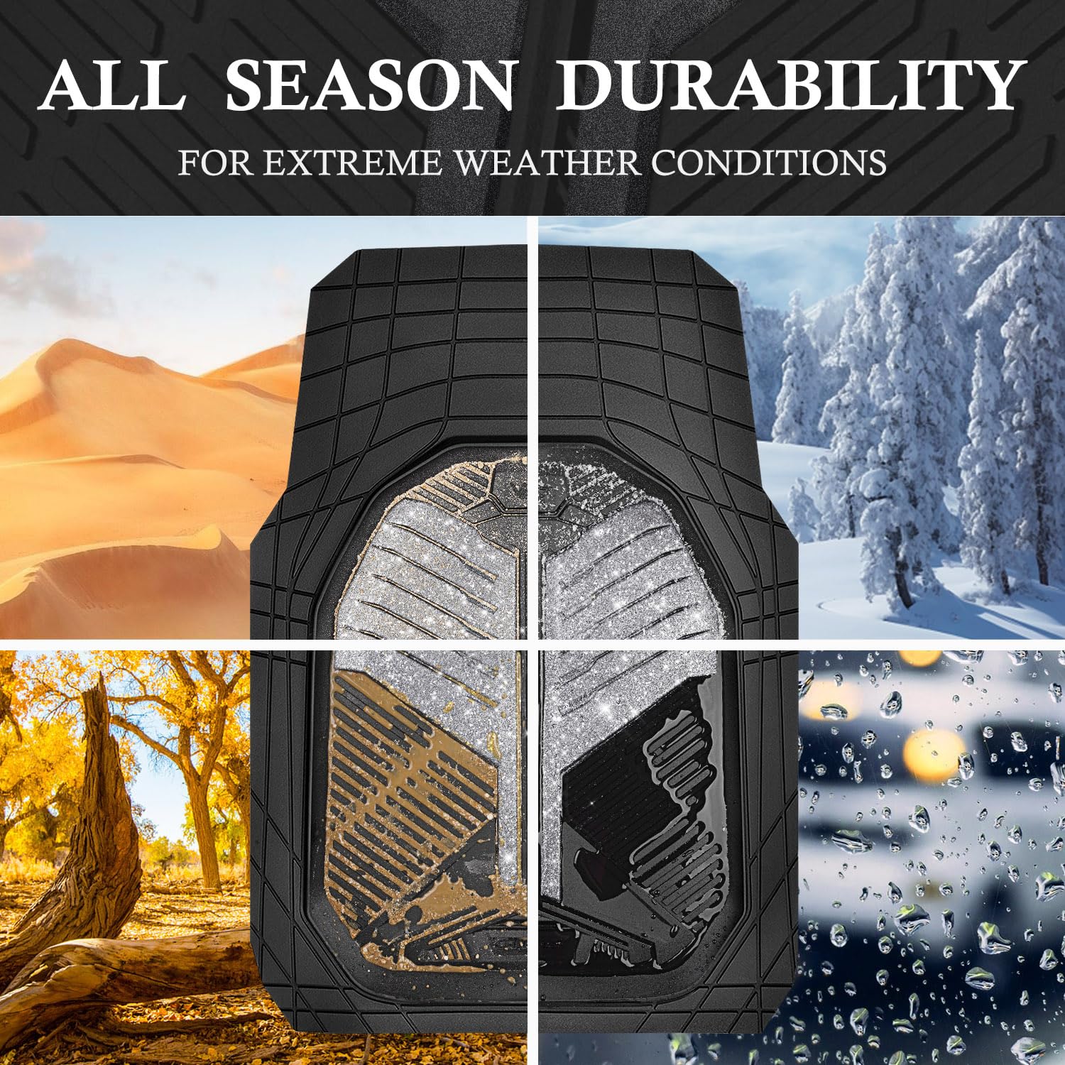 Car Pass Heavy Duty Rubber Car Mats, Deep Dish Car Floor Mats All Weather Car Mats Full Set 4-Piece Trim To Fit For Sedan Suv Tr