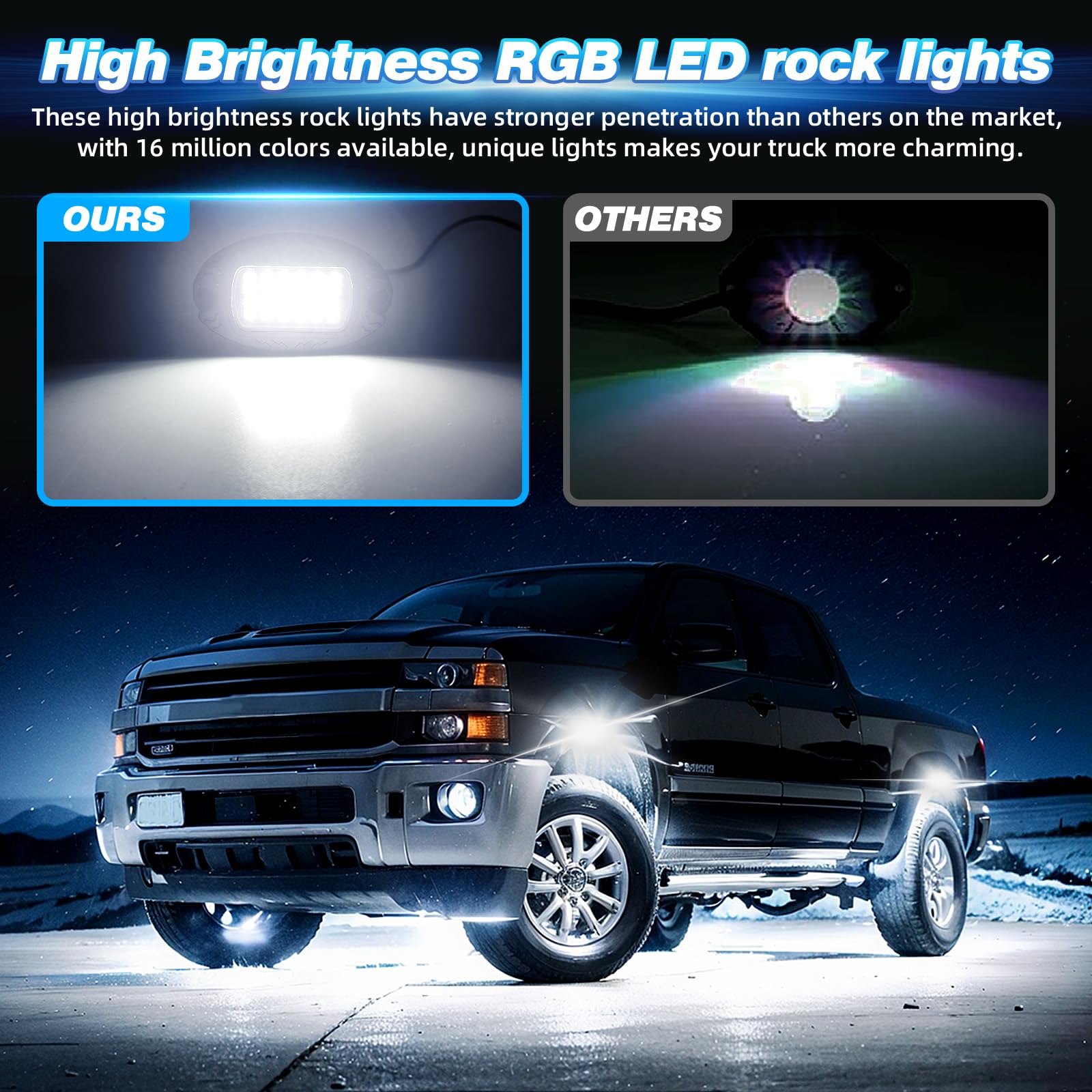 4 Pods Alloy Rgb Led Rock Lights For Atv Utv Rzr Suv Sxs Golf Cart Trucks Car, Metal Waterproof Multicolor Underglow Kit With Ap