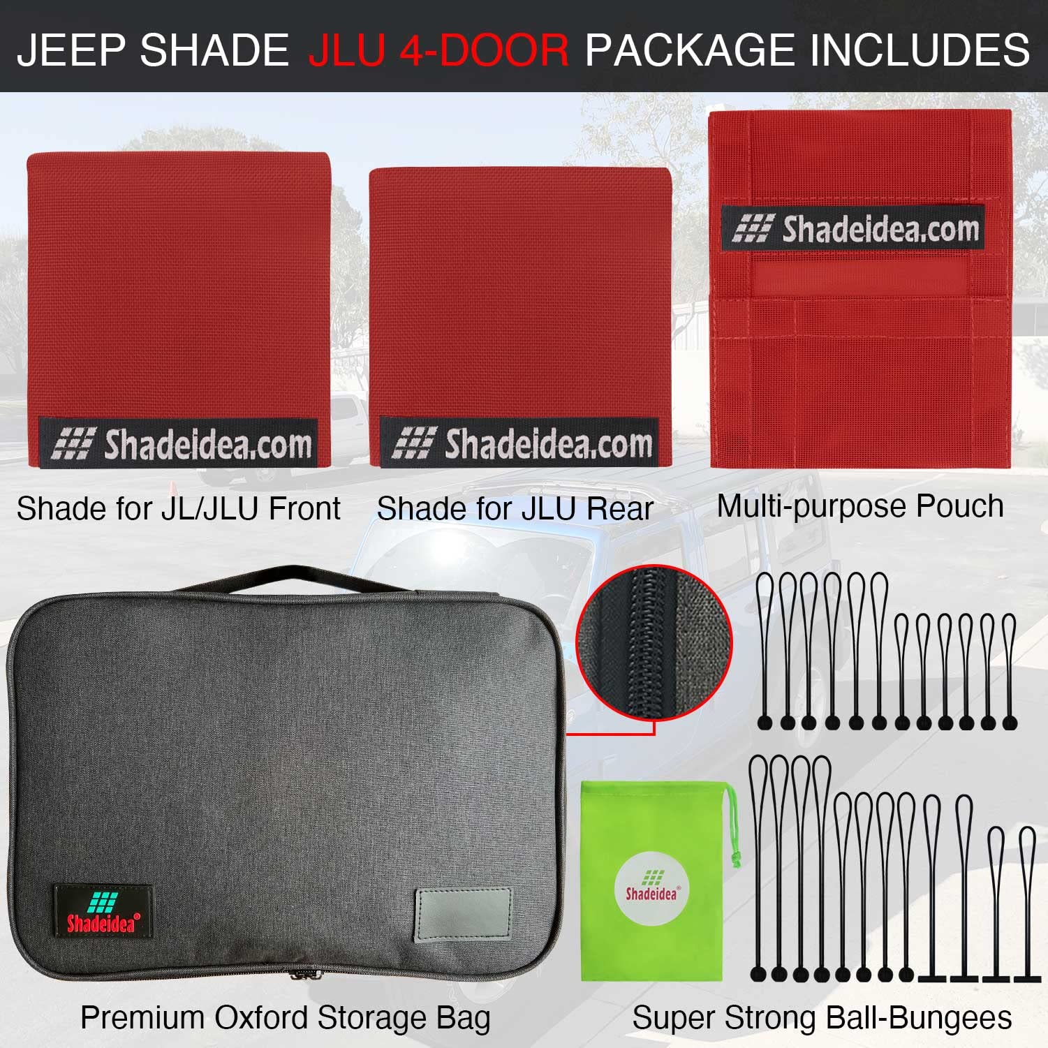 Shadeidea Sun Shade Top For Jeep Wrangler Sunshade Jl Unlimited (2018-2023) 4 Door Front And Rear 2 Piece-Cherry Red Mesh Screen
