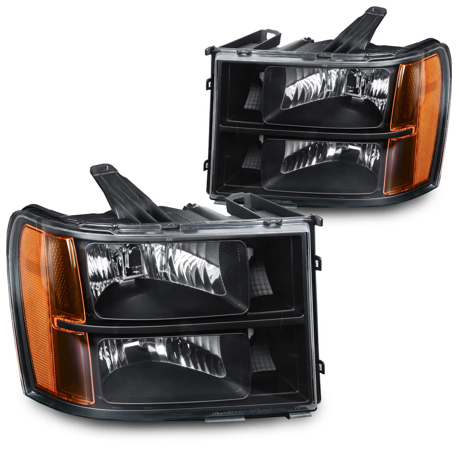 Dwvo Headlights Assembly Compatible With 2007-2013 Gmc Sierra 1500/2007-2014 Sierra 2500Hd 3500Hd Headlamps Replacement Black Housing Amber Reflector (Passenger And Driver Side)