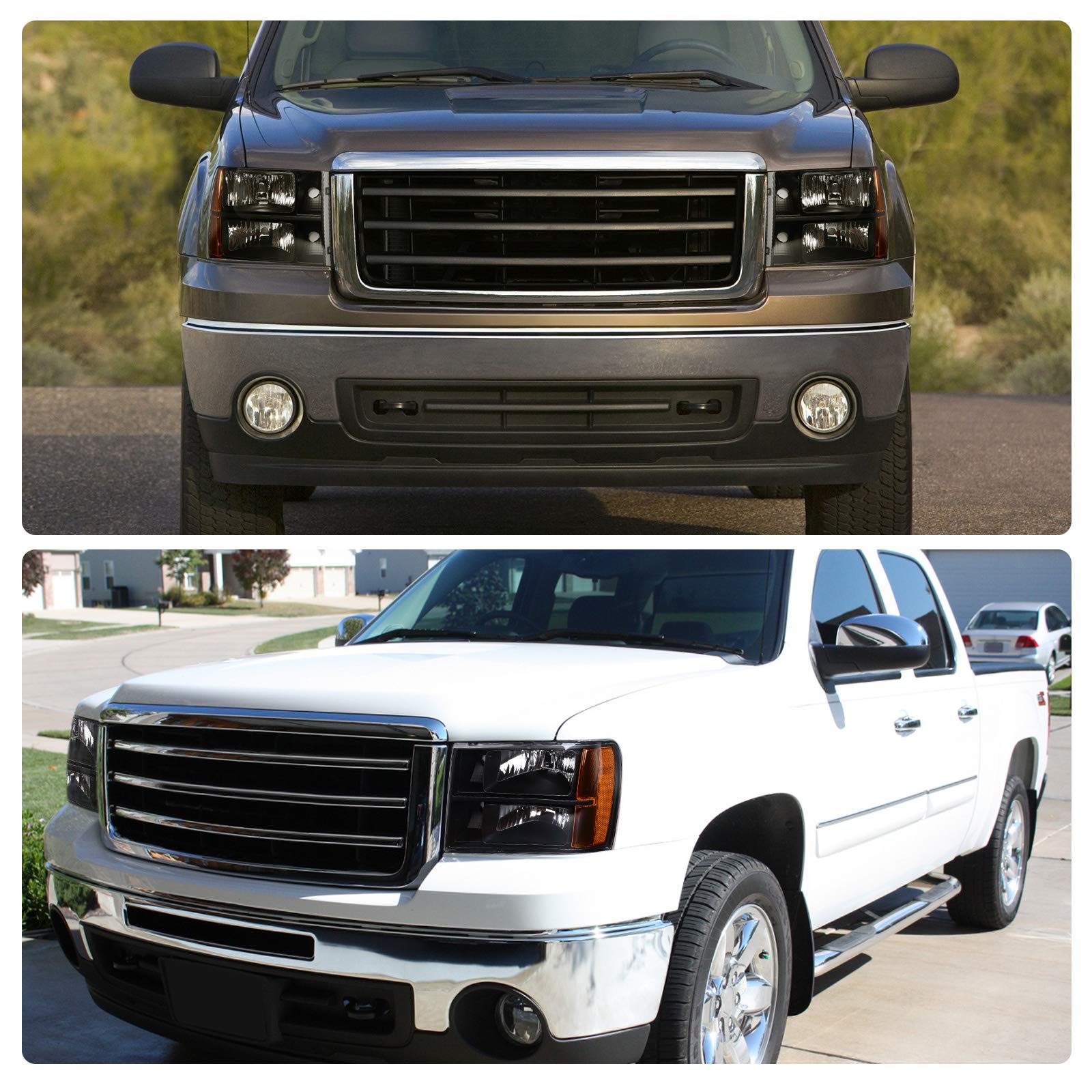 Dwvo Headlights Assembly Compatible With 2007-2013 Gmc Sierra 1500/2007-2014 Sierra 2500Hd 3500Hd Headlamps Replacement Black Housing Amber Reflector (Passenger And Driver Side)