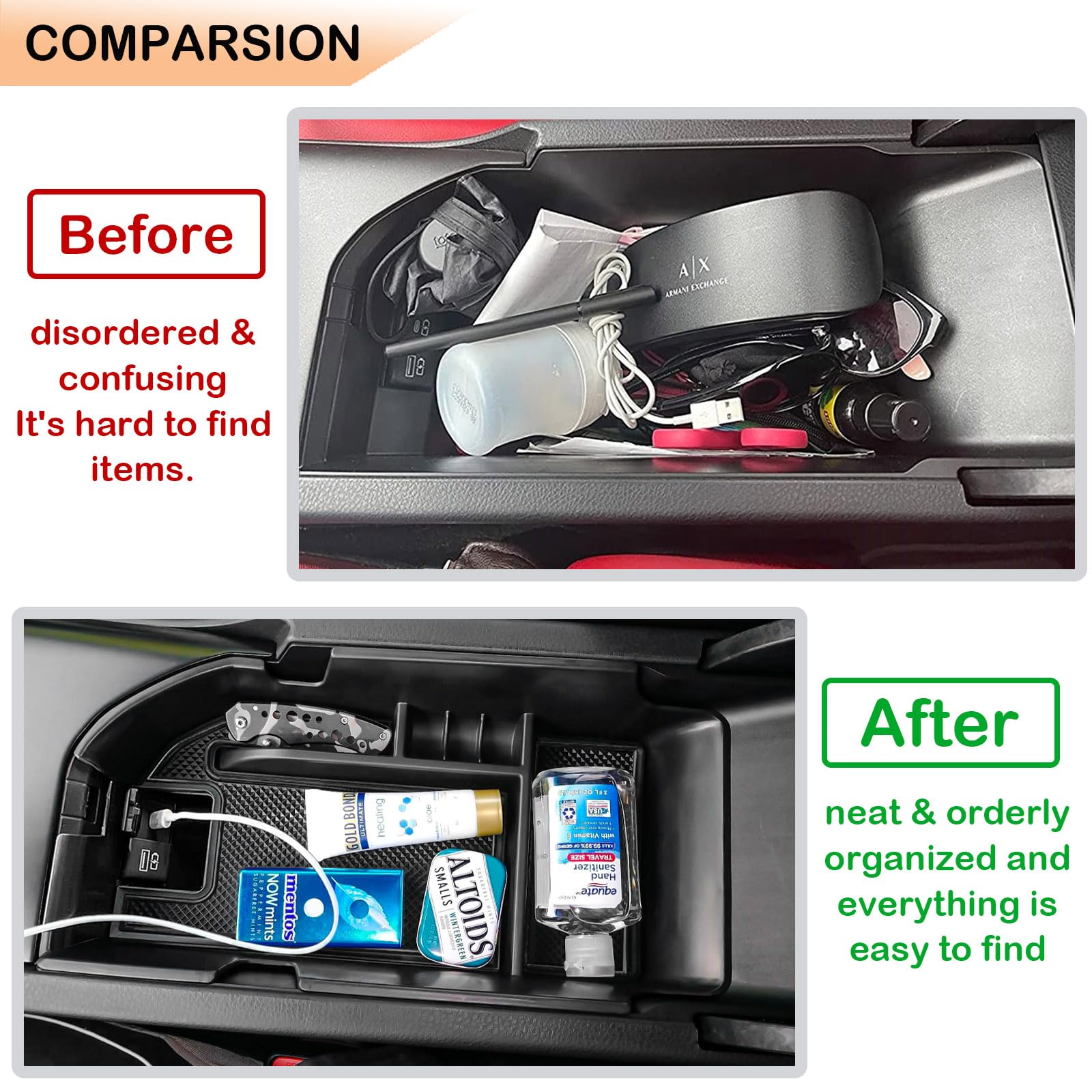 TACOBRO Center Console Organizer for Camry XLE/XSE 2018-2023, Armrest Storage Box, Rubber, Black Trim, Fits Dual USB Ports