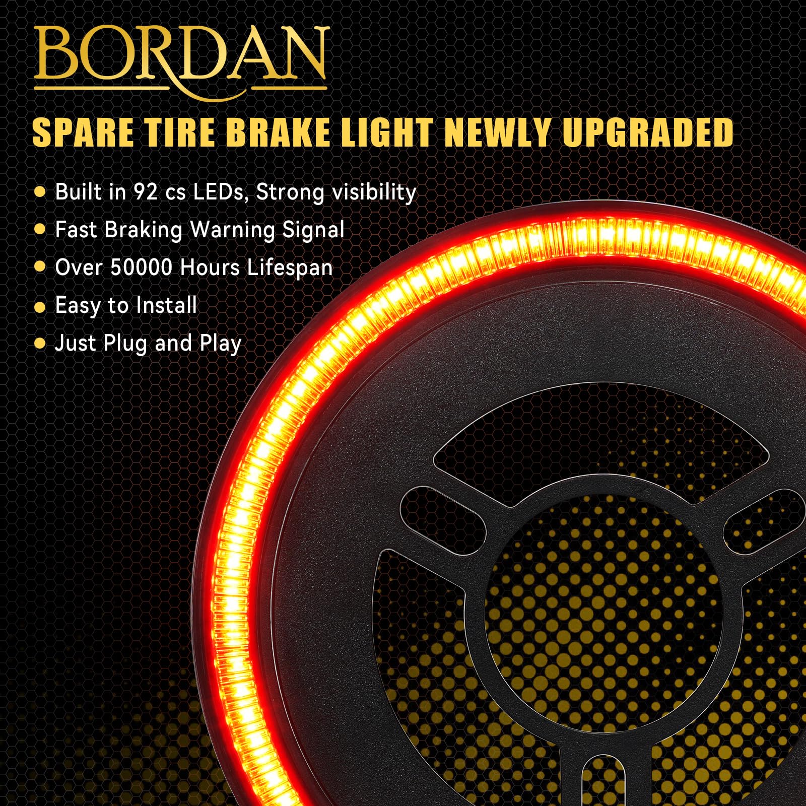 Bordan Plug & Play Spare Tire Brake Light For Bronco, 3Rd Brake Light Led Third Brake Light Compatible With Bronco 2021 2022 202