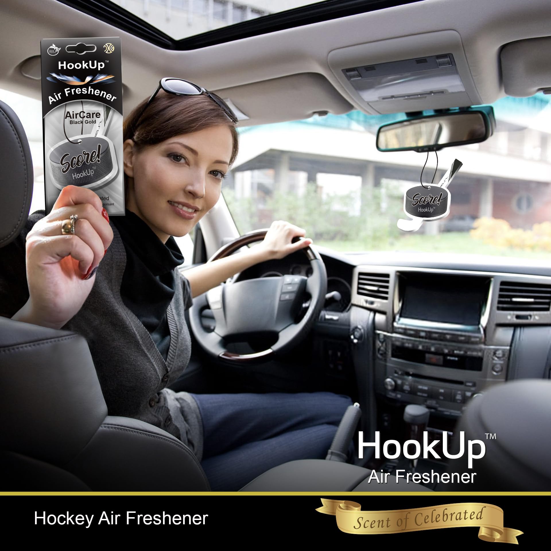 Hockey Car Air Freshener by HookUp - 2 Pack - Black Gold Scent (Extra Strong) | Unique Hockey Gift for Players, Coach, Fans | Ha