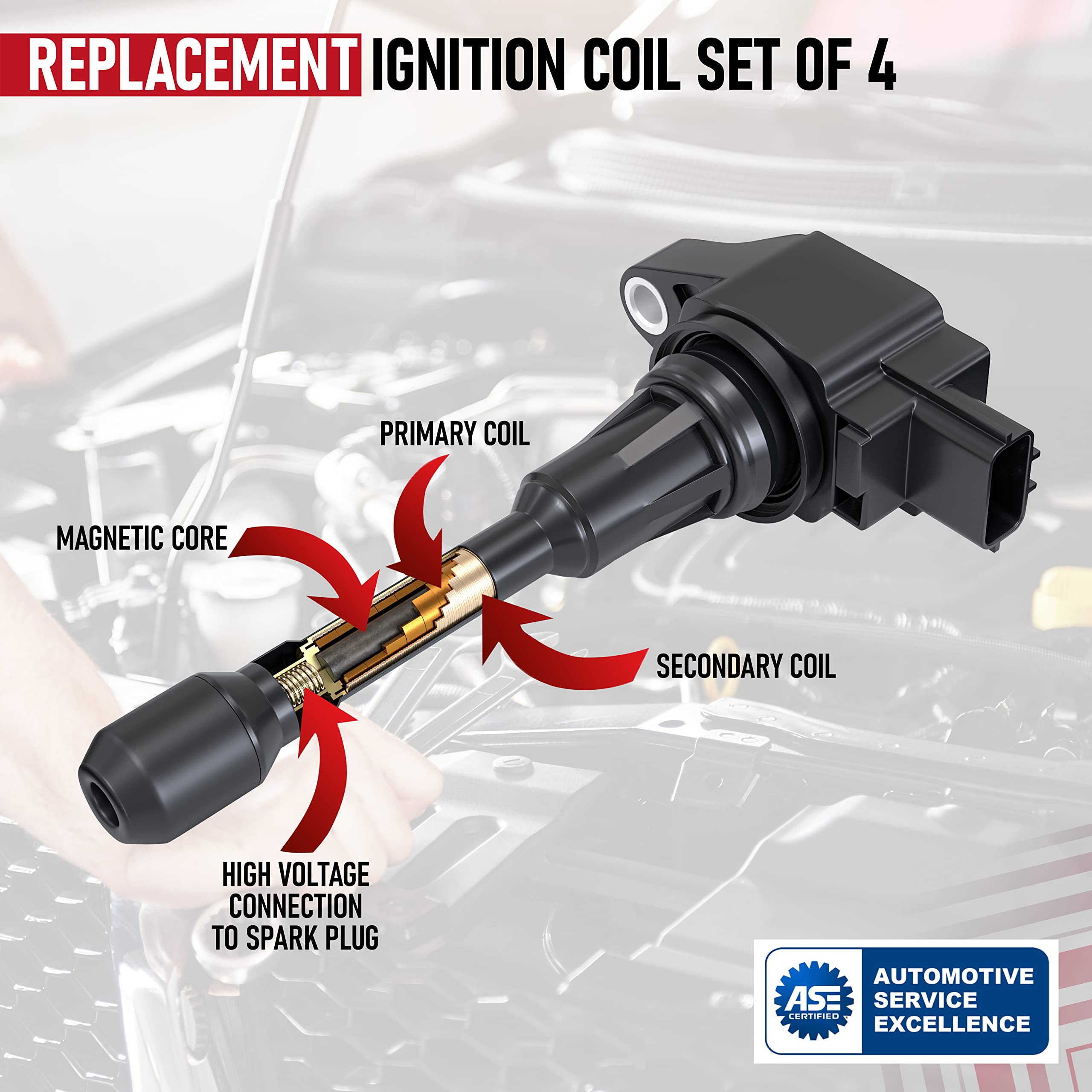 Ignition Coil Pack Set Of 4 - Compatible With Nissan & Infiniti Vehicles - 2007-2017 Altima 2.5L, Sentra, Rogue, Cube, Versa, Qx