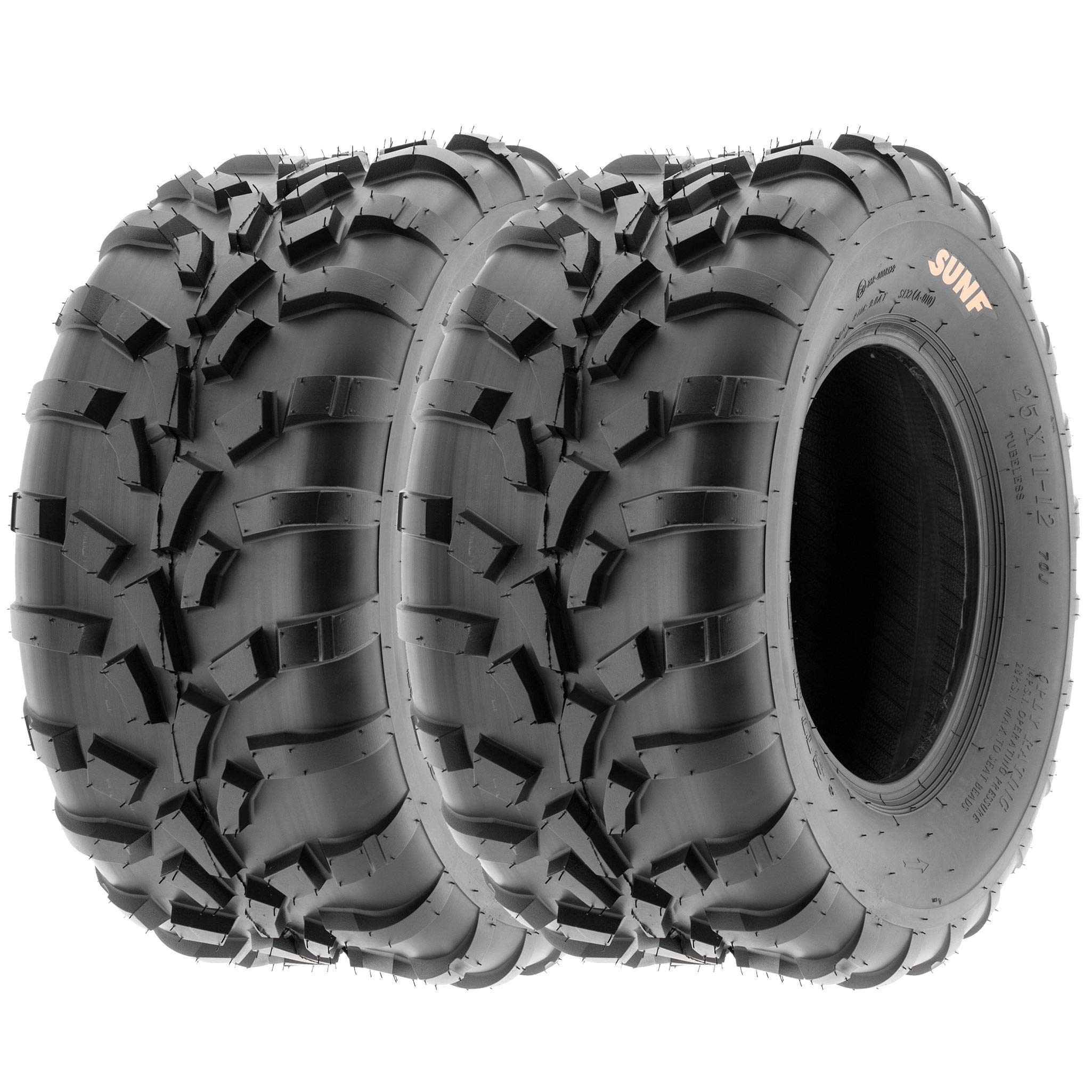 Pair of 2 SunF 25x10-12 AT-XC ATV/UTV Off-Road Tires, 6PR, Directional Knobby Tread | A010