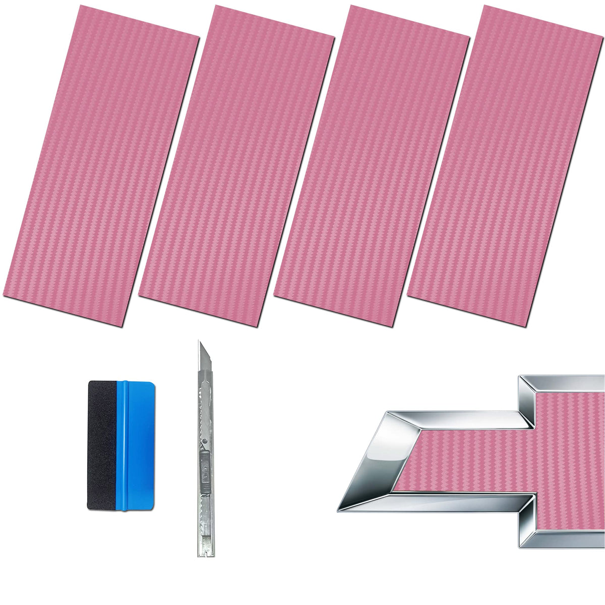 LZLRUN Compatible with Bowtie Logo Wrap Stickers Cut-Your-Own Emblem Overlay DIY Decals for Chevy (11.8 Inch x 4 Inch) (Pink Car