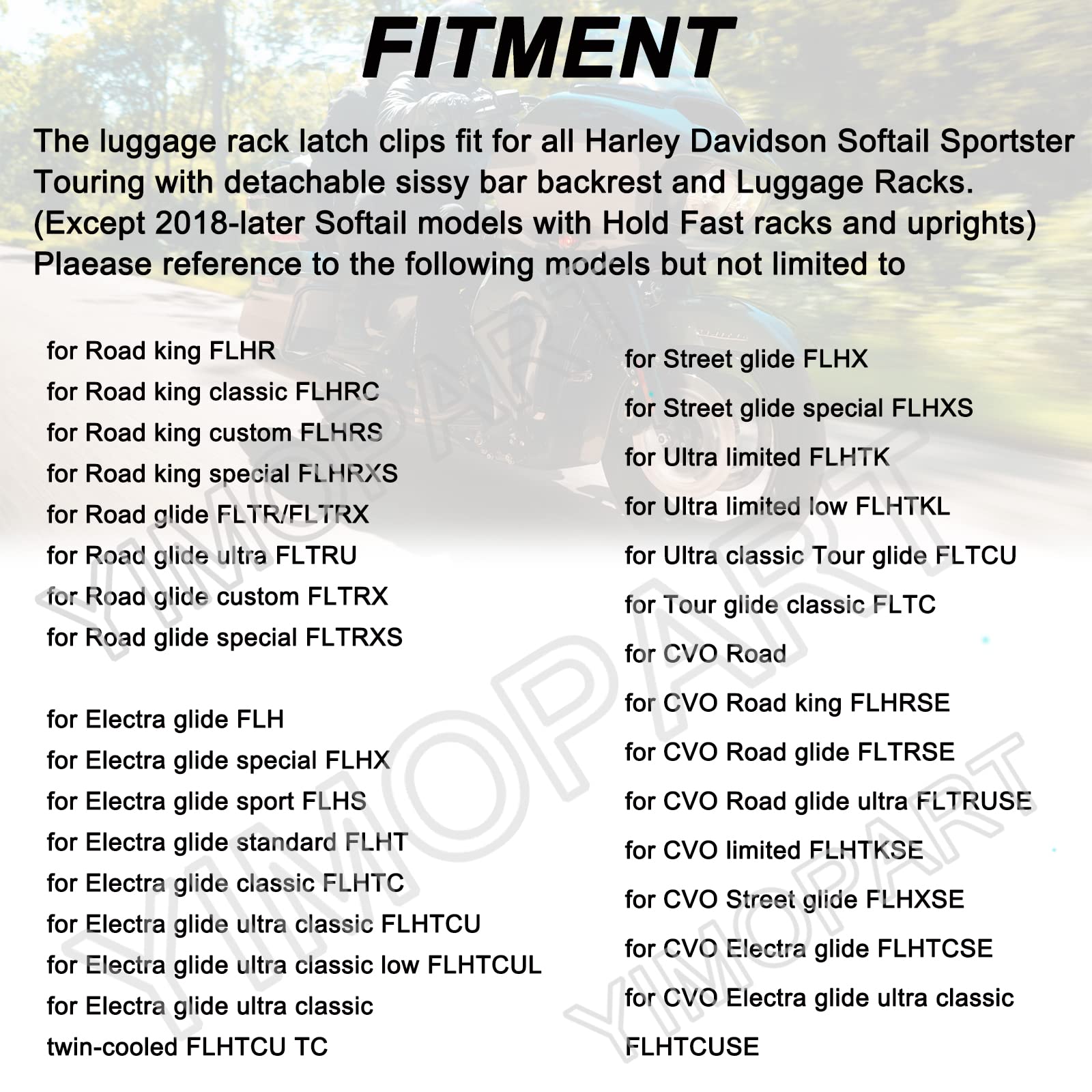 YIMOTO Motorcycle Black Detachable Rotary Sissy Bar Luggage Rack Latch Clips for Harley Davidson Softail Sportster 883 1200XL To