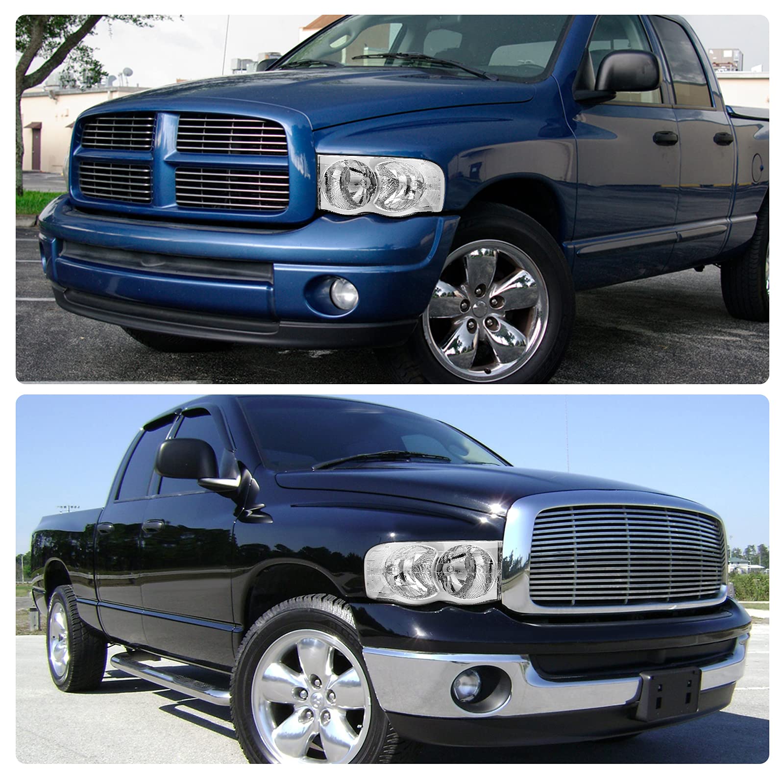 Dwvo Headlights Assembly Compatible With 02 03 04 05 Dodge Ram 1500 2500 3500 Pickup Headlamp Replacement Chrome Housing Clear R