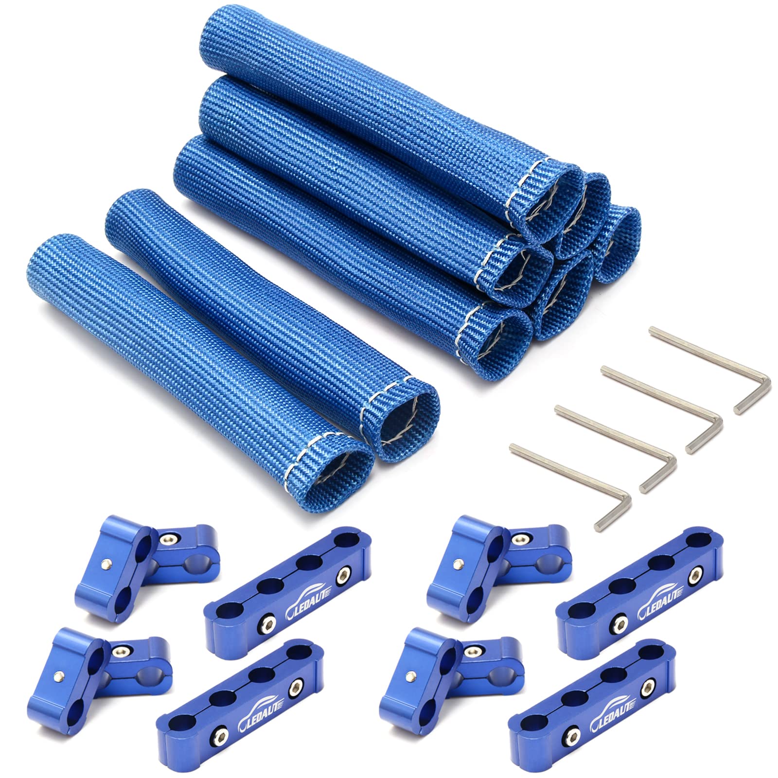 Ledaut Black 8Cyl Spark Plug Heat Shield Protector And 12Pc Engine Spark Plug Wire Separator Insulating Fire Sleeve With Divider