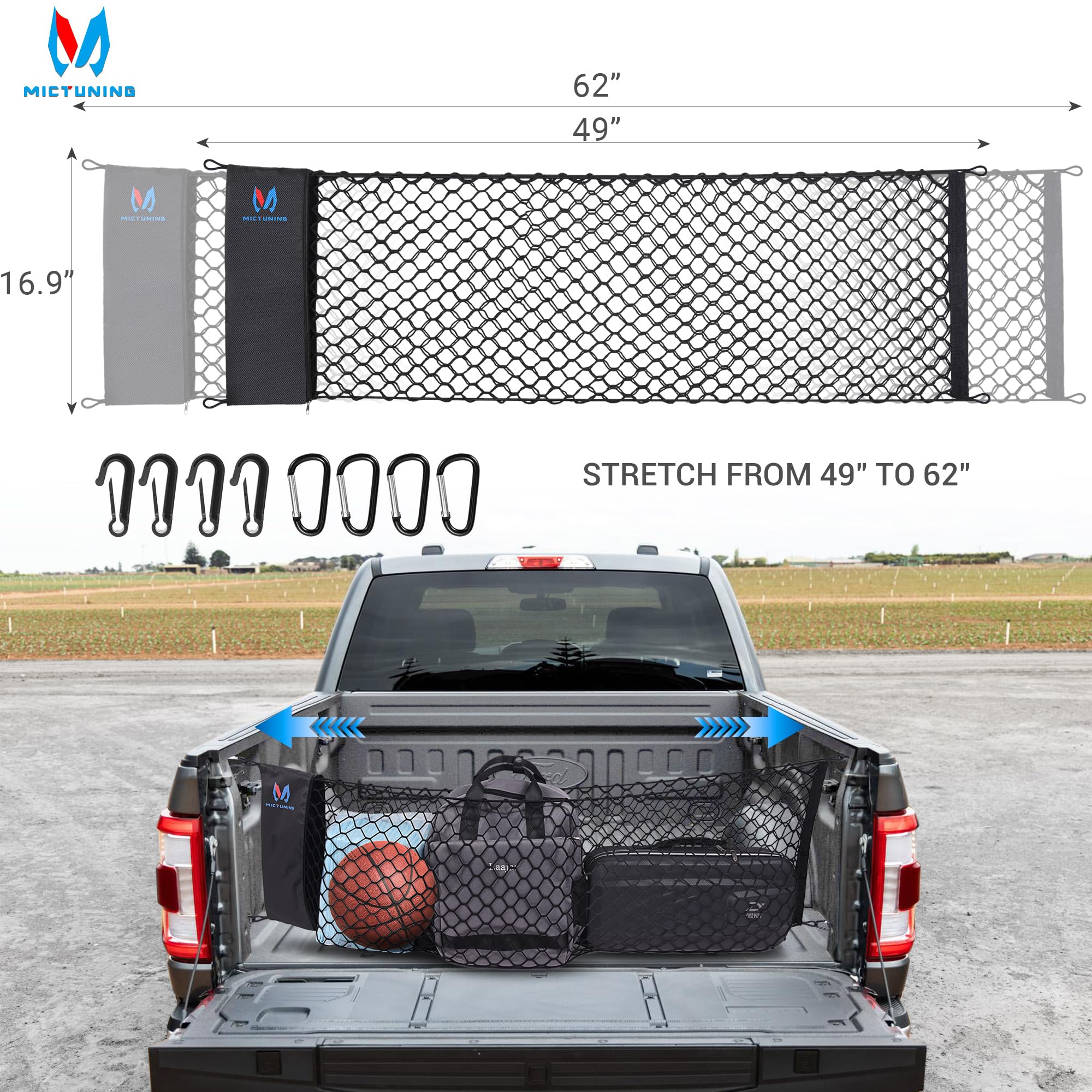 Mictuning Truck Bed Cargo Net Highly Elastic Cargo Net With Storage Bag Small Mesh Durable Storage Organizer Compatible For 2013