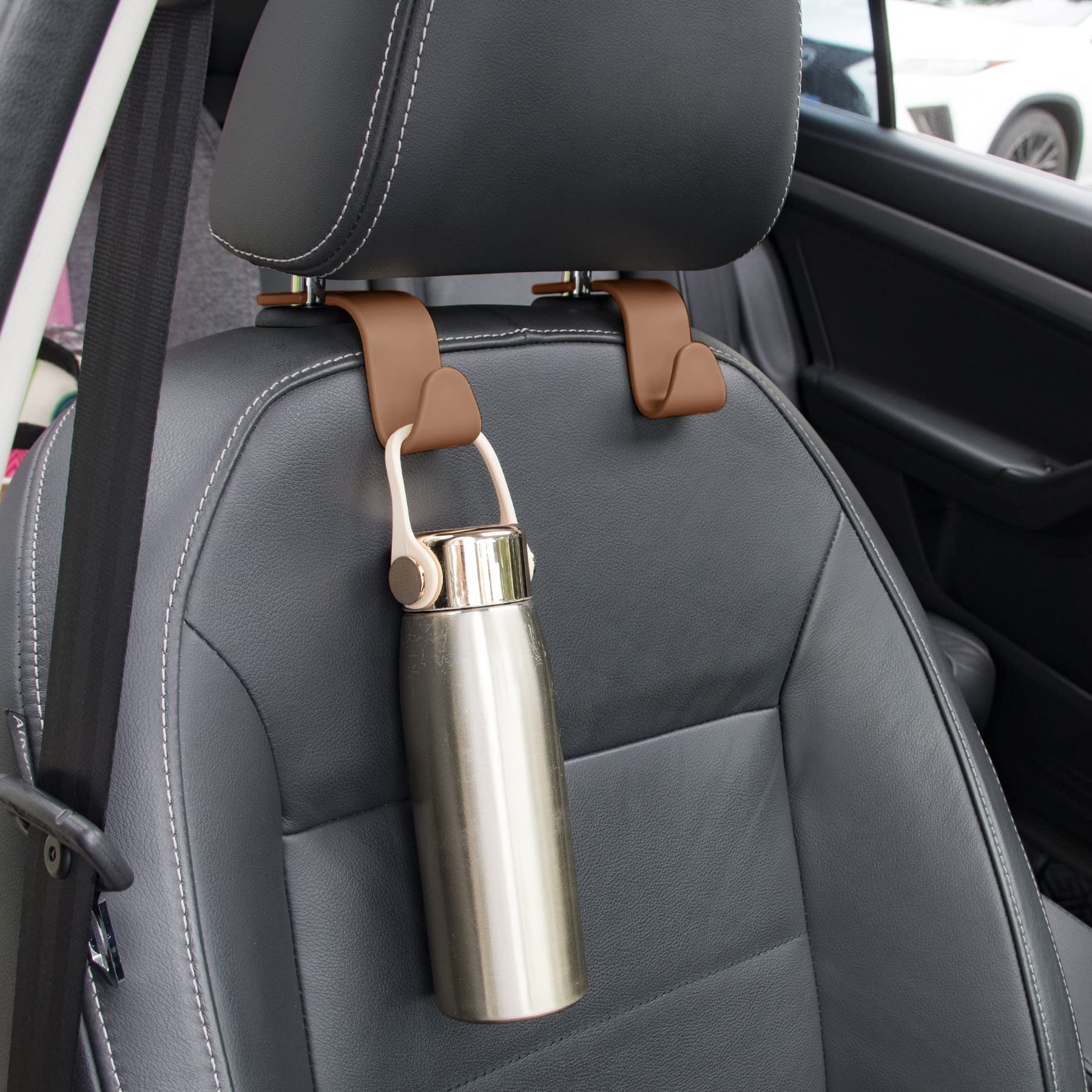 Livtee Car Seat Headrest Hook, Auto Seat Hook Hangers Organizer Interior Accessories For Purse Coats Umbrellas Grocery Bags Handbag, 4-Pack - Blown