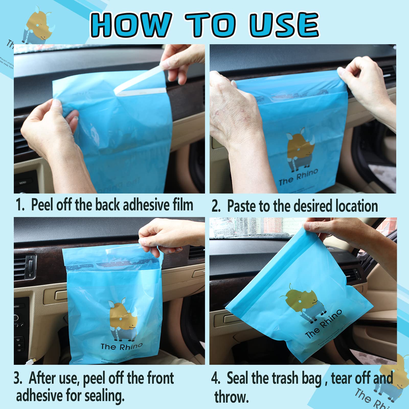 54Pcs Car Trash Bags Easy Stick-On Disposable Portable Car Garbage Bags, Waterproof Leak Proof Barf Vomit Bags, Self Adhesive Cl