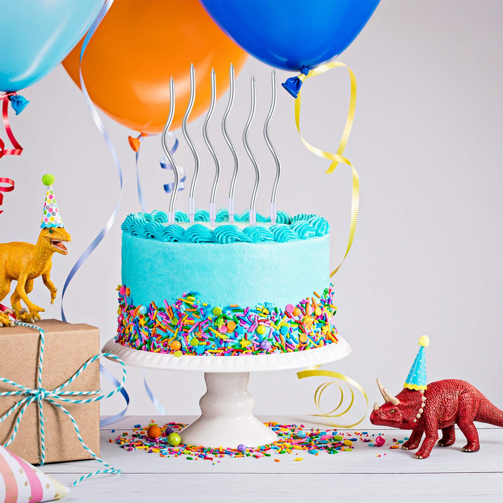 12 Twisted Birthday Candles Spiral Cake Candles Metallic Cupcake Cake Candles Thin Long Cake Candles With Holders (Silver)