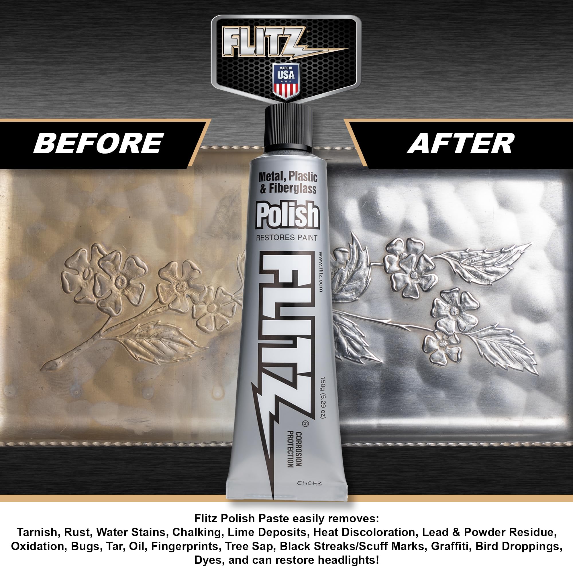 Flitz Metal Polish And Cleaner Paste, Also Works On Plastic, Fiberglass, Aluminum, Jewelry, Sterling Silver - Headlight Restorat