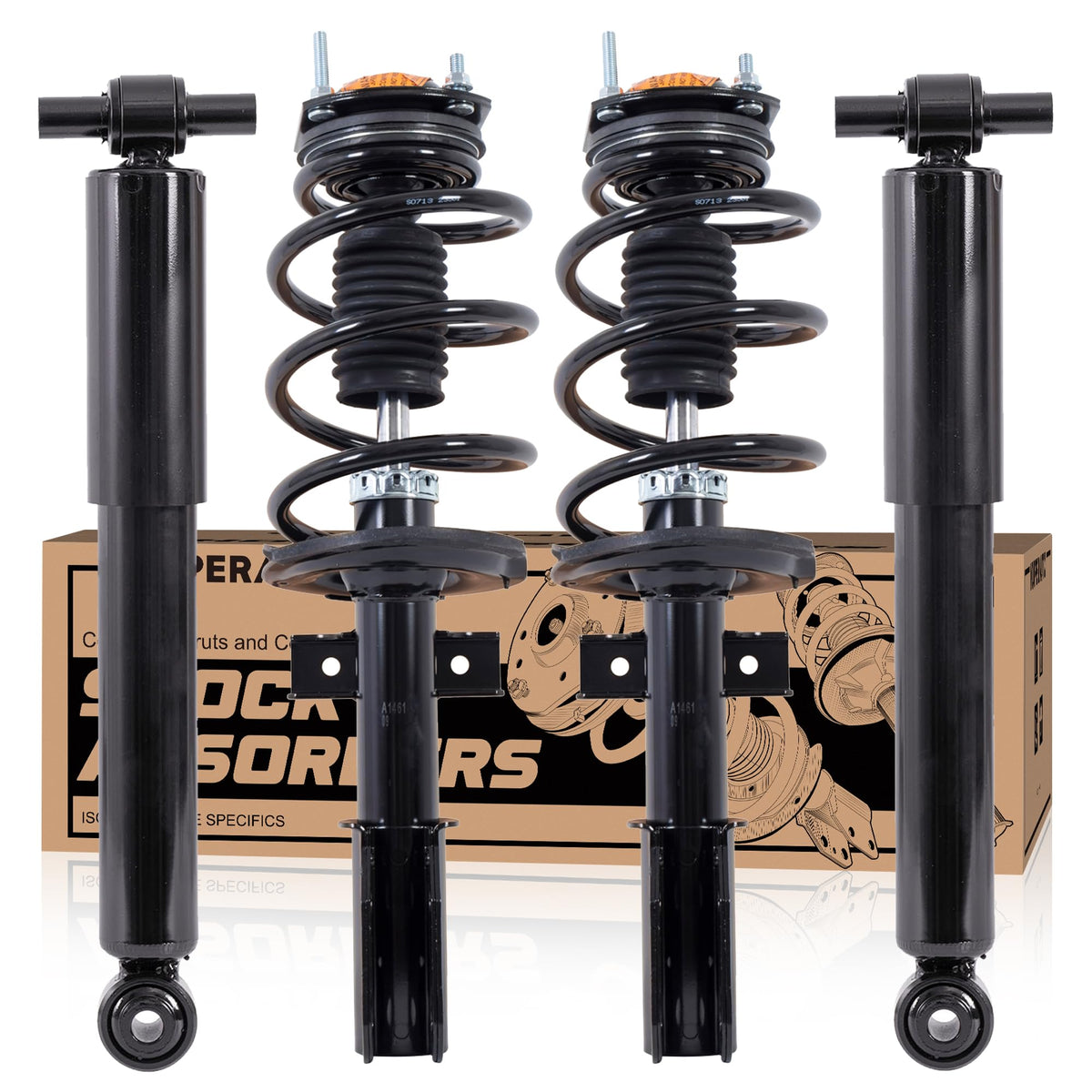 KUIPERAUTO Front & Rear Complete Struts Coil Spring Assembly 172949 25822945 Compatible with 2013-2017 Chevrolet Chevy Traverse 