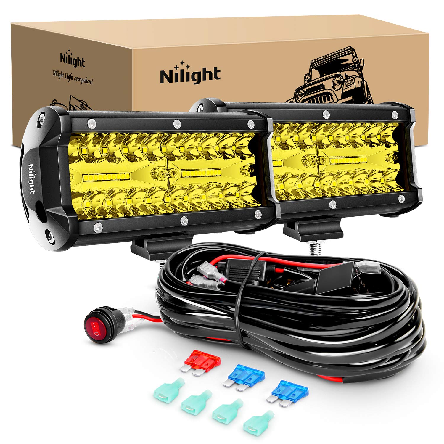 Nilight Led Light Bar 2Pcs 6.5 Inch Amber 120W Spot Flood Combo 12000Lm Waterproof Triple Rows Off Road Fog Lights With 16Awg Wi