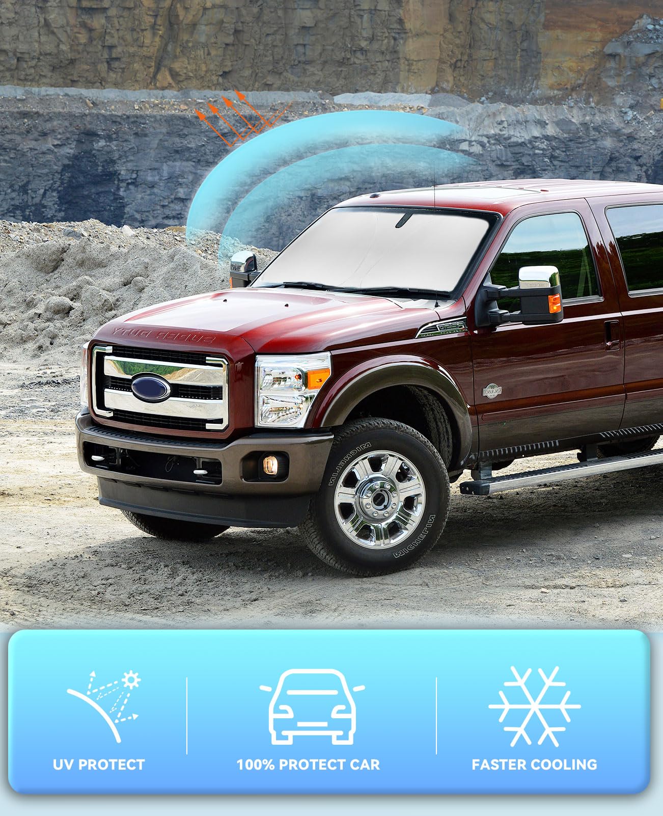 Windshield Sun Shade For 2008-2015 2016 Ford Super Duty F250 F350 F450 F550 Foldable Sunshade Front Windshield Cover For F350 Wi