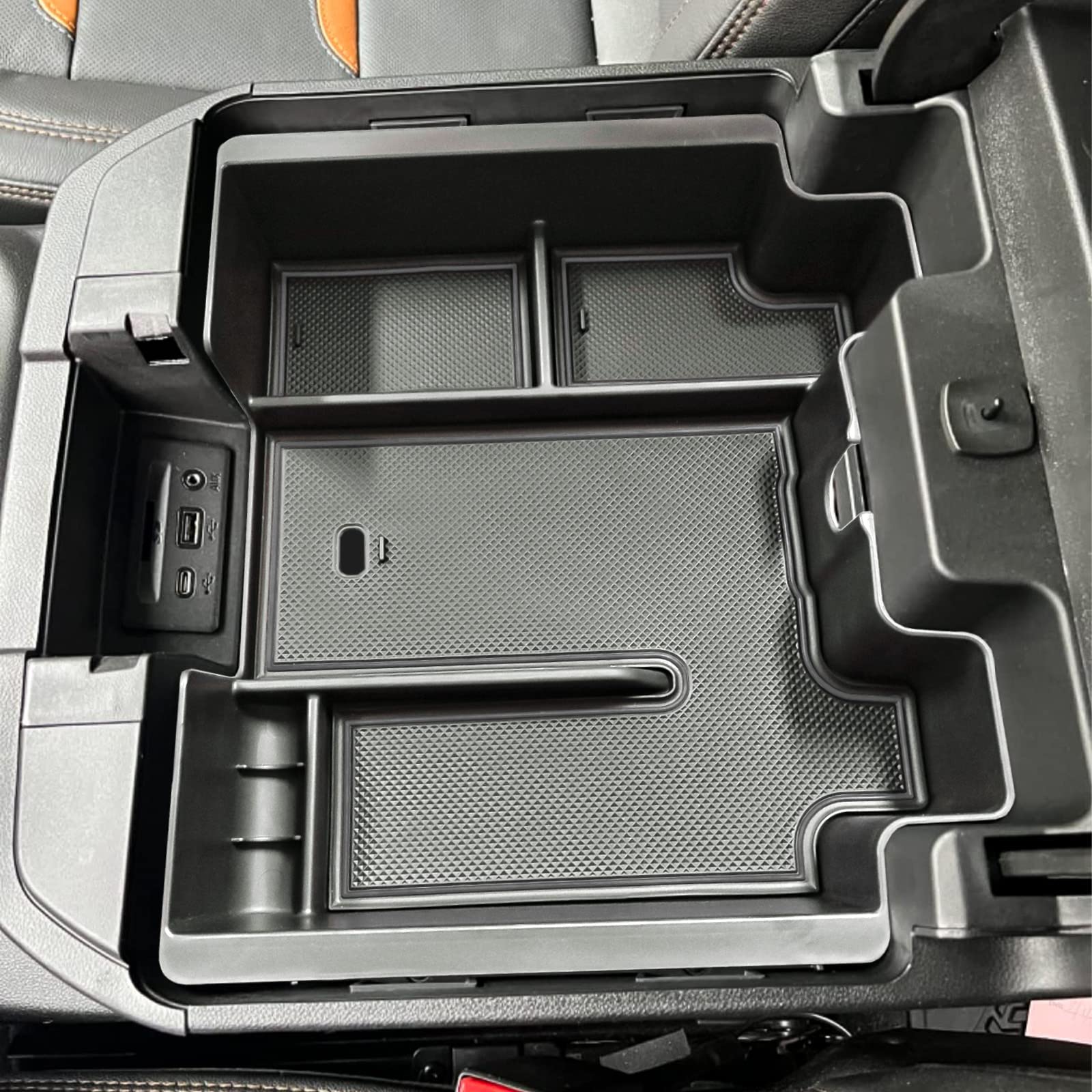 Full Size Center Console Organizer Tray Compatible with 2019-2022 Chevy Silverado/GMC Sierra 1500 and 2020-2022 2023 Silverado/Sierra 2500HD 3500HD Accessories -Full Console w/Bucket Seats ONLY, Black