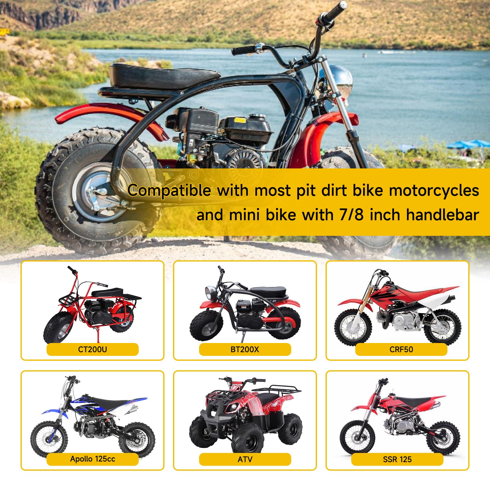 Hiaors Mini Bike Throttle Cable Handlebar Grips Kit Compatible With Coleman Ct200U Bt200X, 7/8 Throttle Assembly For Dirt Pit Bi