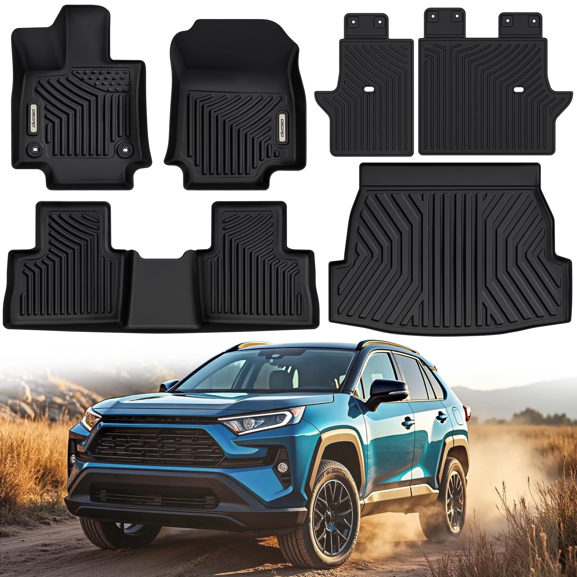 Oedro Floor Mats For Toyota Rav4 2025-2019(Include Hybrid) Full Set, Tpe All Weather Floor Liners For Rav4 Back Seat Cover Prote