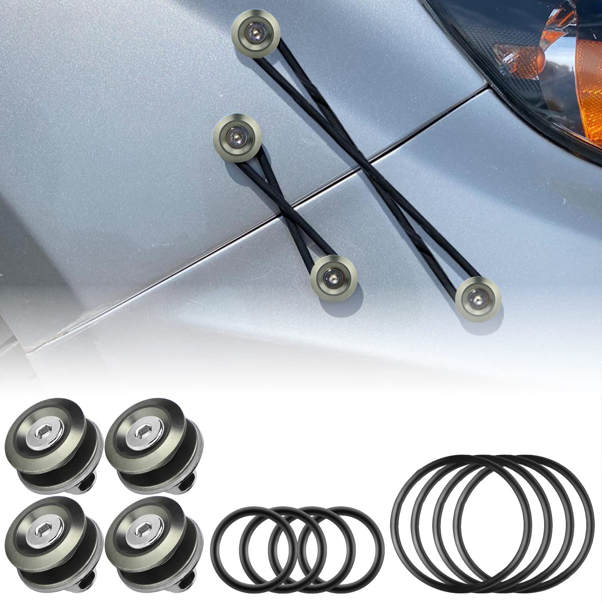 Aerobon Jdm Front And Rear Bumper Quick Release Fastener Kit For Universal Cars With 8 Pieces Replacement O-Ring (Green)