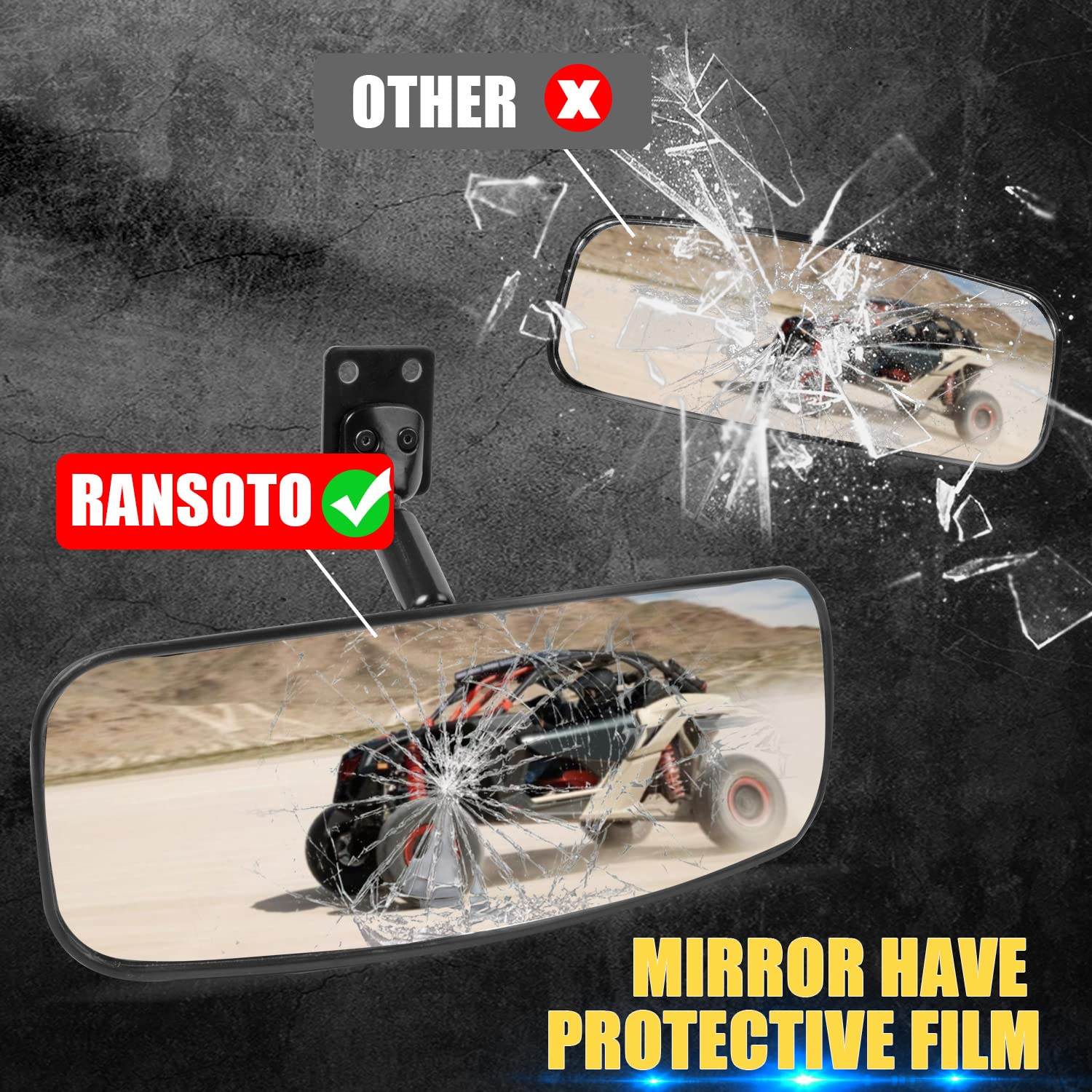 Ransoto Utv Defender Rear View Center Mirror Compatible With Can-Am Defender Hd 5/8/ 10/ Max 8/ Max 10 And Polaris Rzr Can-Am Maverick Honda Pioneer Kawasaki Teryx