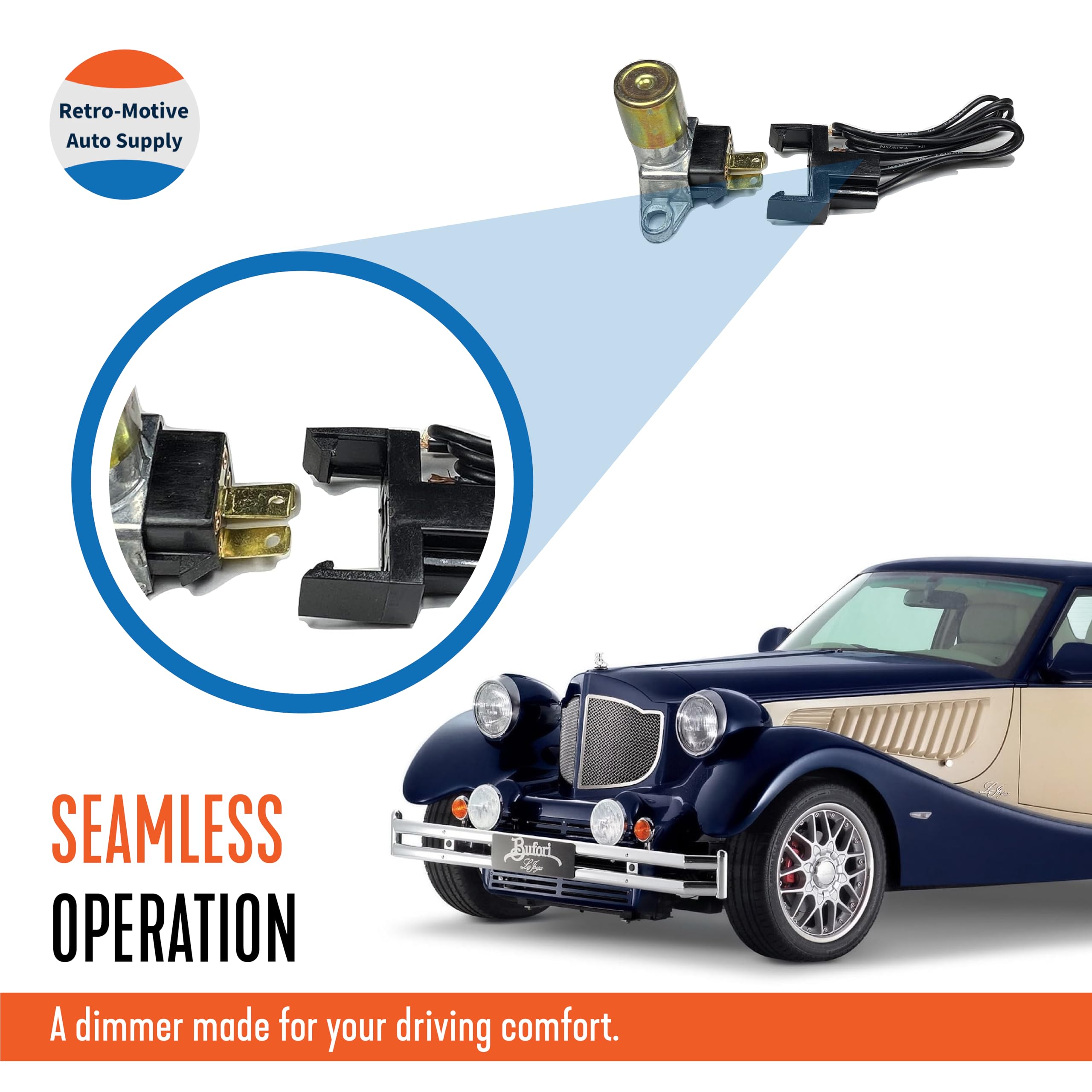 Retro-Motive Headlight Floor Dimmer - On-Off Operation - High Lo Beam Switch - Plug In Connector Through Hole Terminal - Easy To