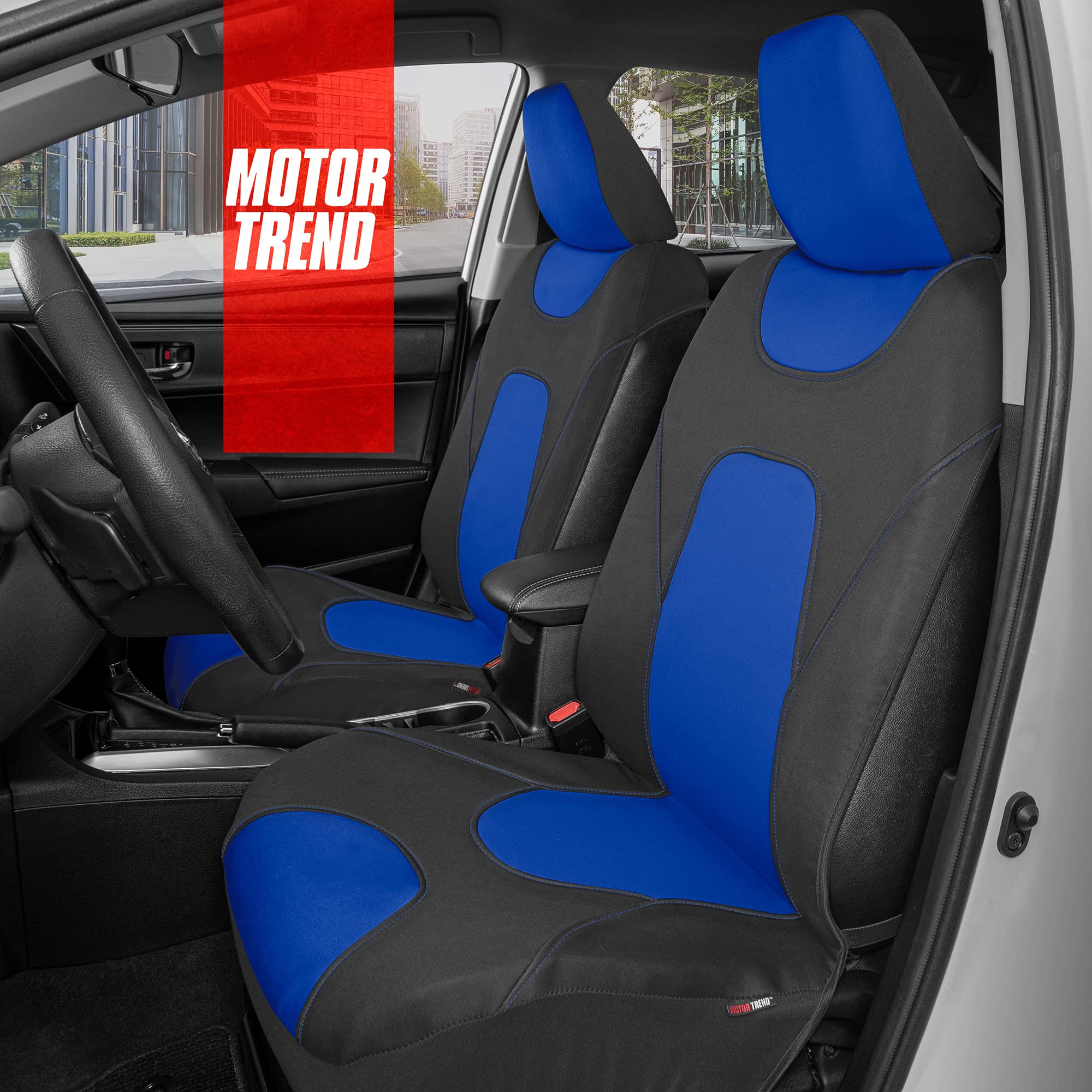 Motor Trend AquaShield Car Seat Covers for Front Seats, Blue - Two-Tone Waterproof Seat Covers for Cars, Neoprene Front Seat Cover Set, Interior Covers for Auto Truck Van SUV