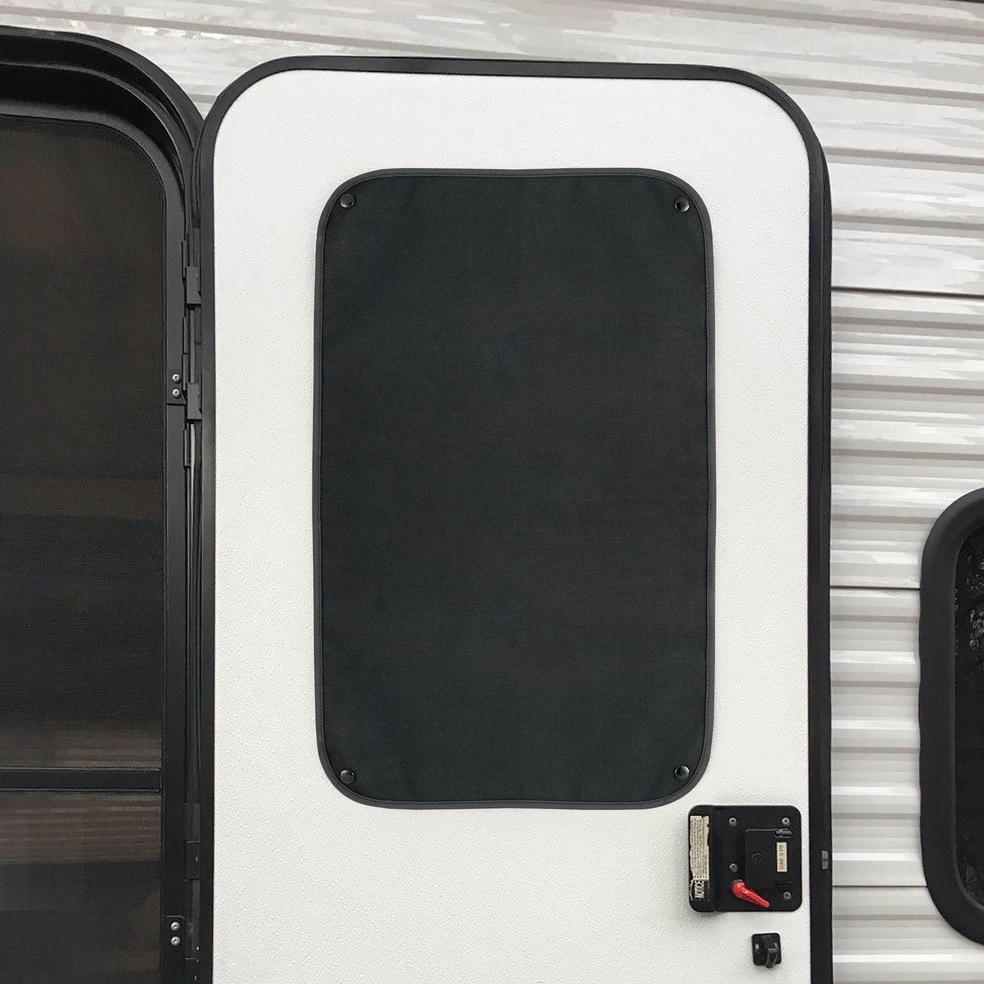 Recpro Rv Entry Door Window Shade Sunshade Camper Privacy Entrance Sun Blackout Fabric 16'' X 24'' (Black)