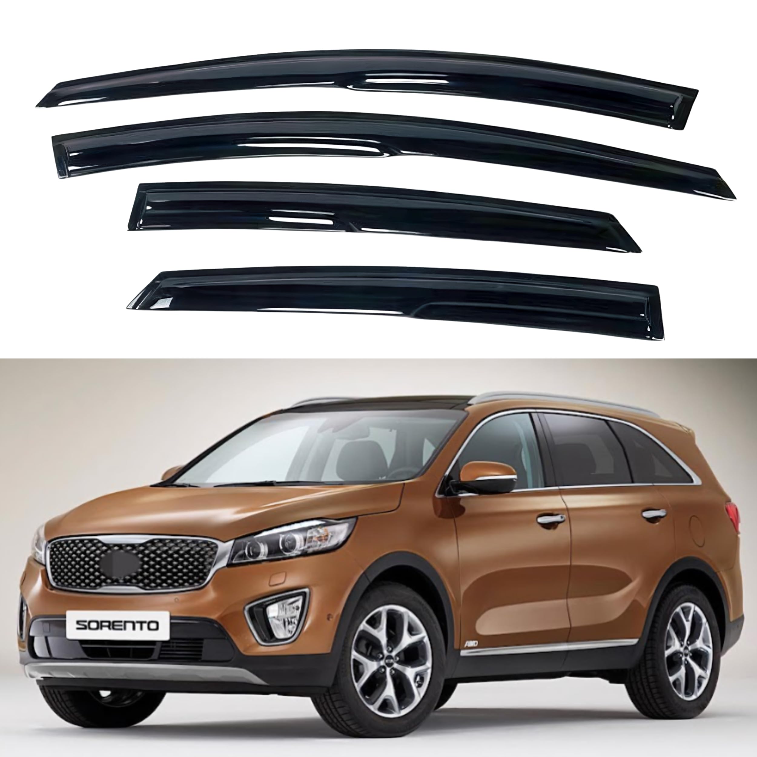 Ig Window Visor For Kia Sorento 2011-2015, Rain Guard Tape-On Extra Durable Sun Wind Side Vent Window Deflector Mugen Style, 201