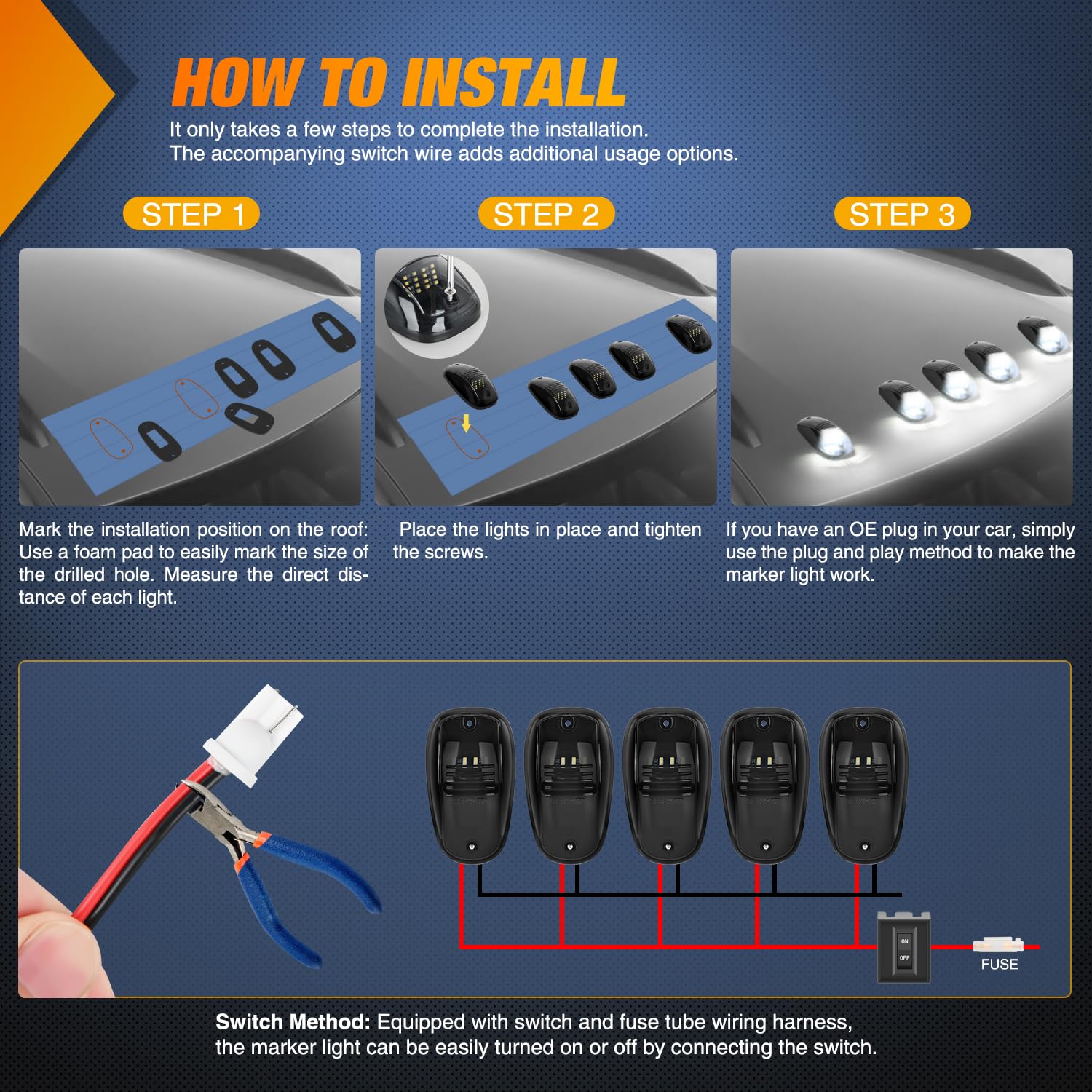 Nilight Cab Roof Marker Light 5 Pcs 16 Led Smoked Lens White Top Clearance Lights Kit Waterproof Surface Mount For Ford Dodge Ra