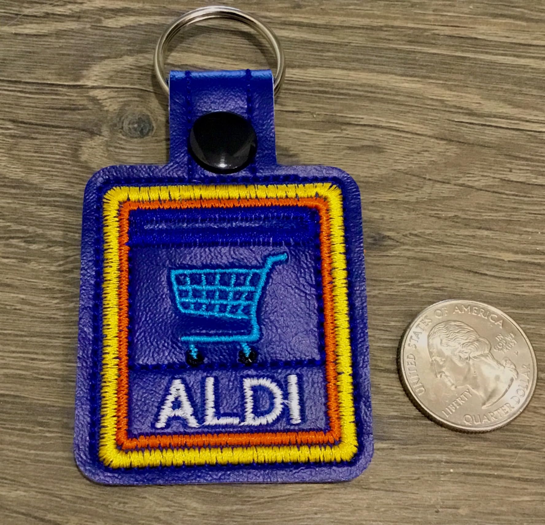 Aldi Quarter Holder Keychain Coin Keeper Individually Handmade In The U.S.A Embroidered Holds Quarter For Aldi Grocery Shopping