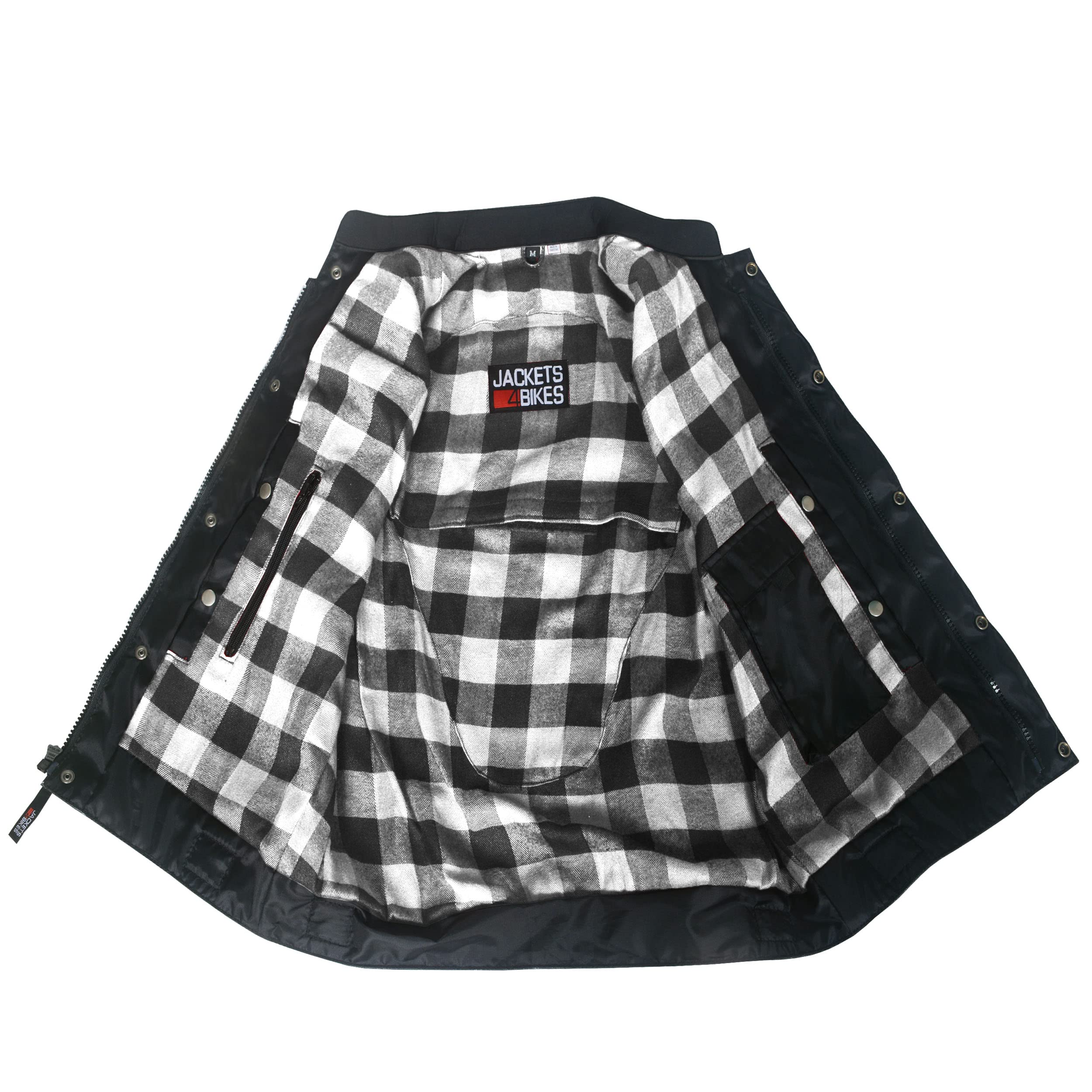 Soa Men 'S Premium Leather Motorcycle Vest With Biker Club Concealed Carry Gun Pockets W/Armor Flannel White 3Xl