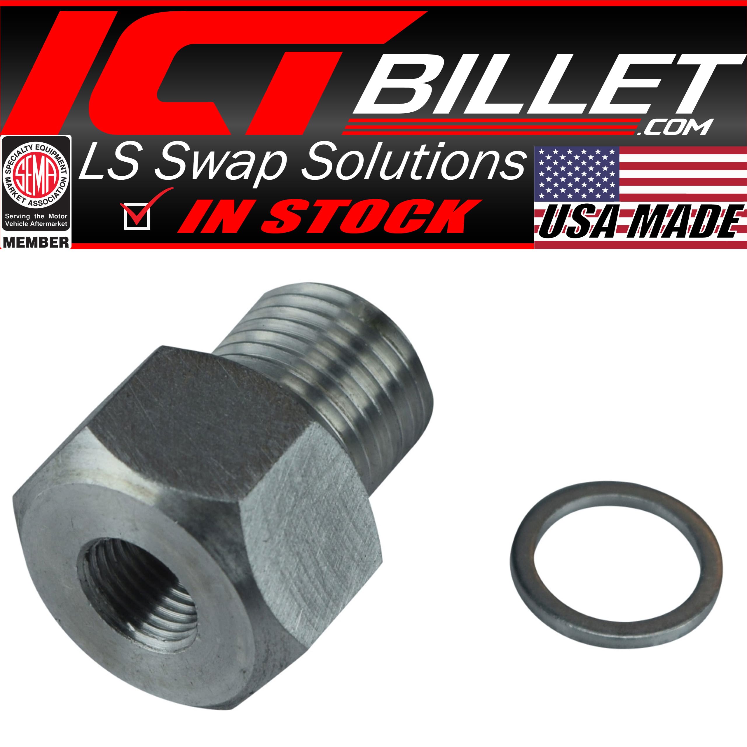 ICT Billet LS Engine Swap M16 1.5 Adapter to 1/8 NPT Oil Pressure Sensor LS1 LM7 LR4 LQ4 LS6 L59 LQ9 LM4 L33 LS2 LH6 L92 L76 LY2