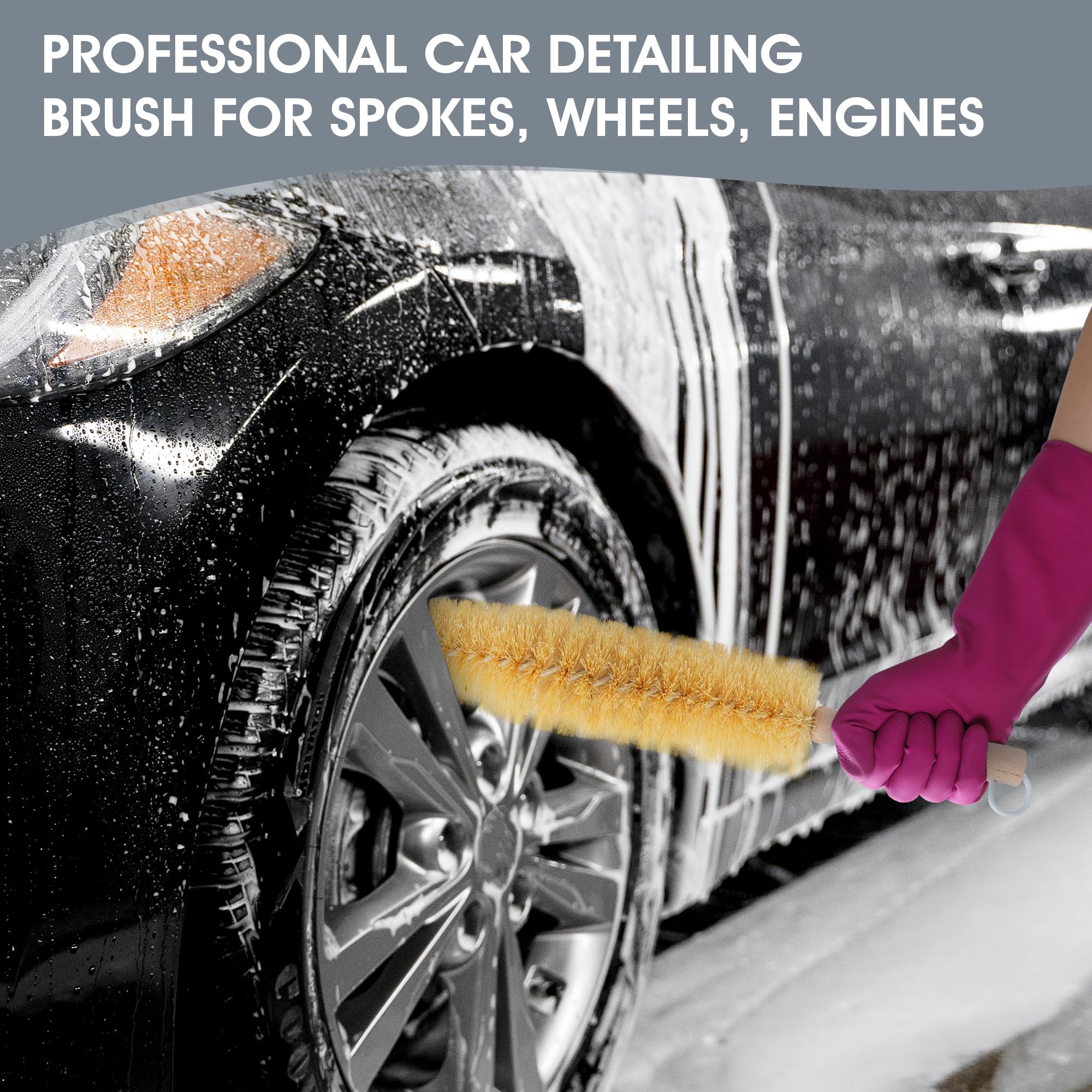 Nanoskin Ultra-Reach 17-Inch Professional Car Detailing Brush For Spokes, Wheels, Engines - Long Handle, Flexible Bristles, Scra